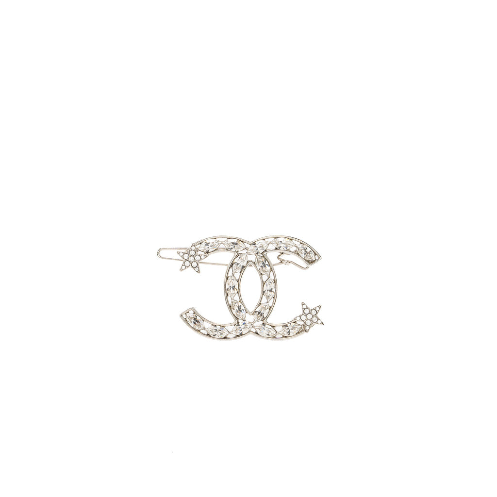 Chanel Giant CC logo hair clip with crystal silver tone