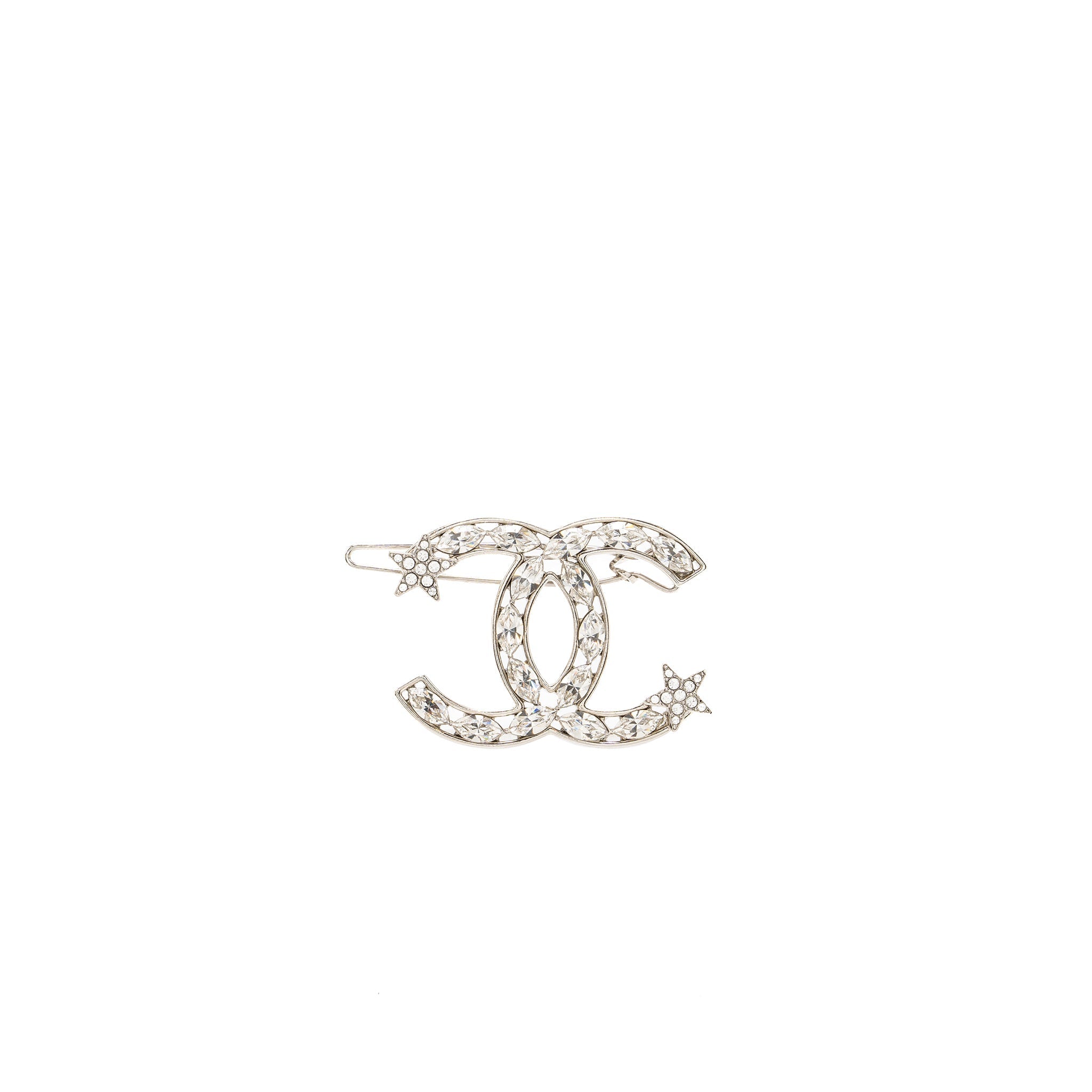 Chanel Giant CC logo hair clip with crystal silver tone