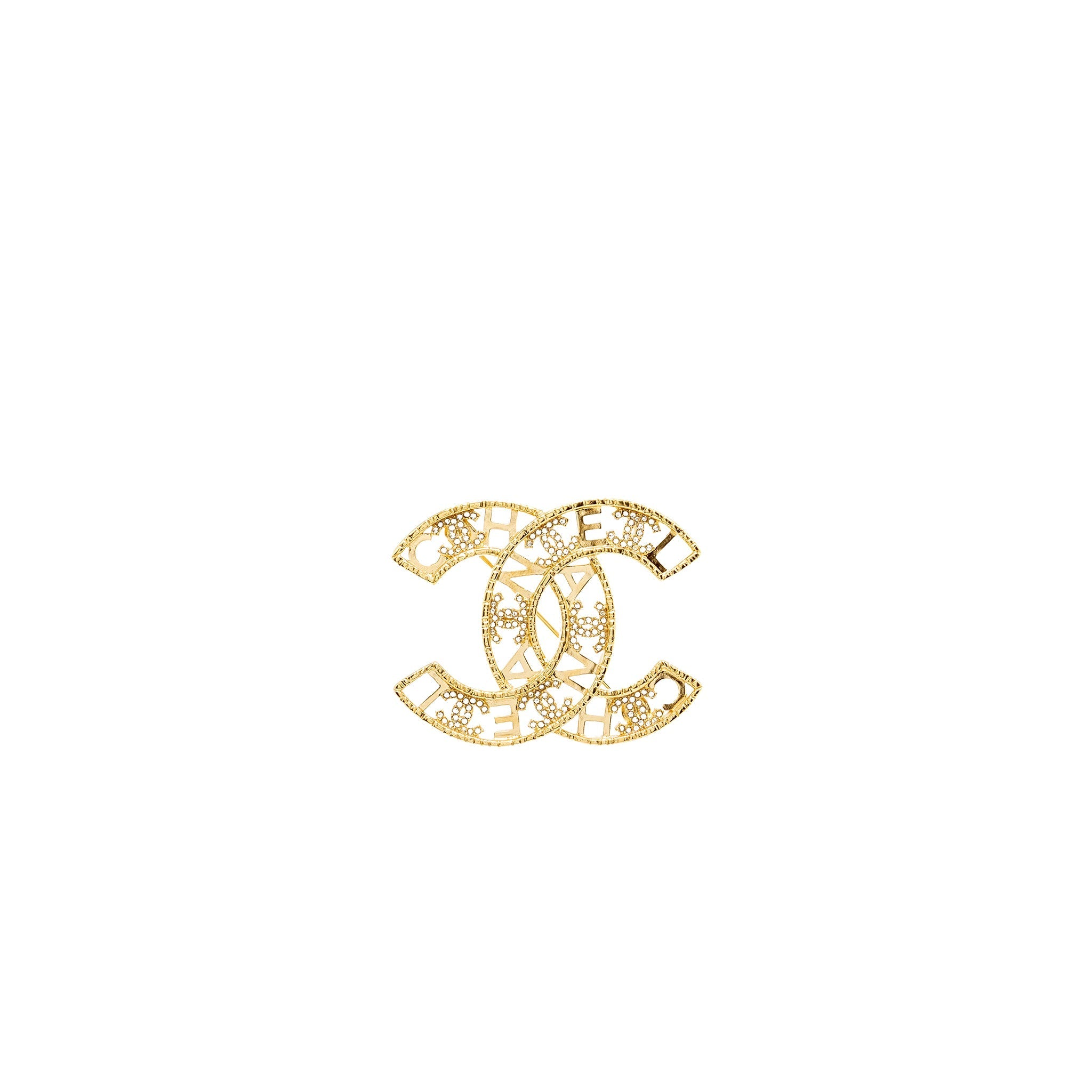 Chanel Letter & CC Logo Crystal Brooch