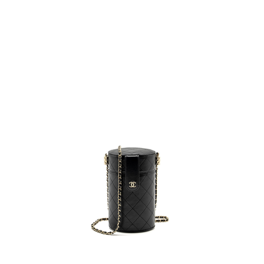 Chanel CC Round Vanity Case with Chain Lambskin Black L
