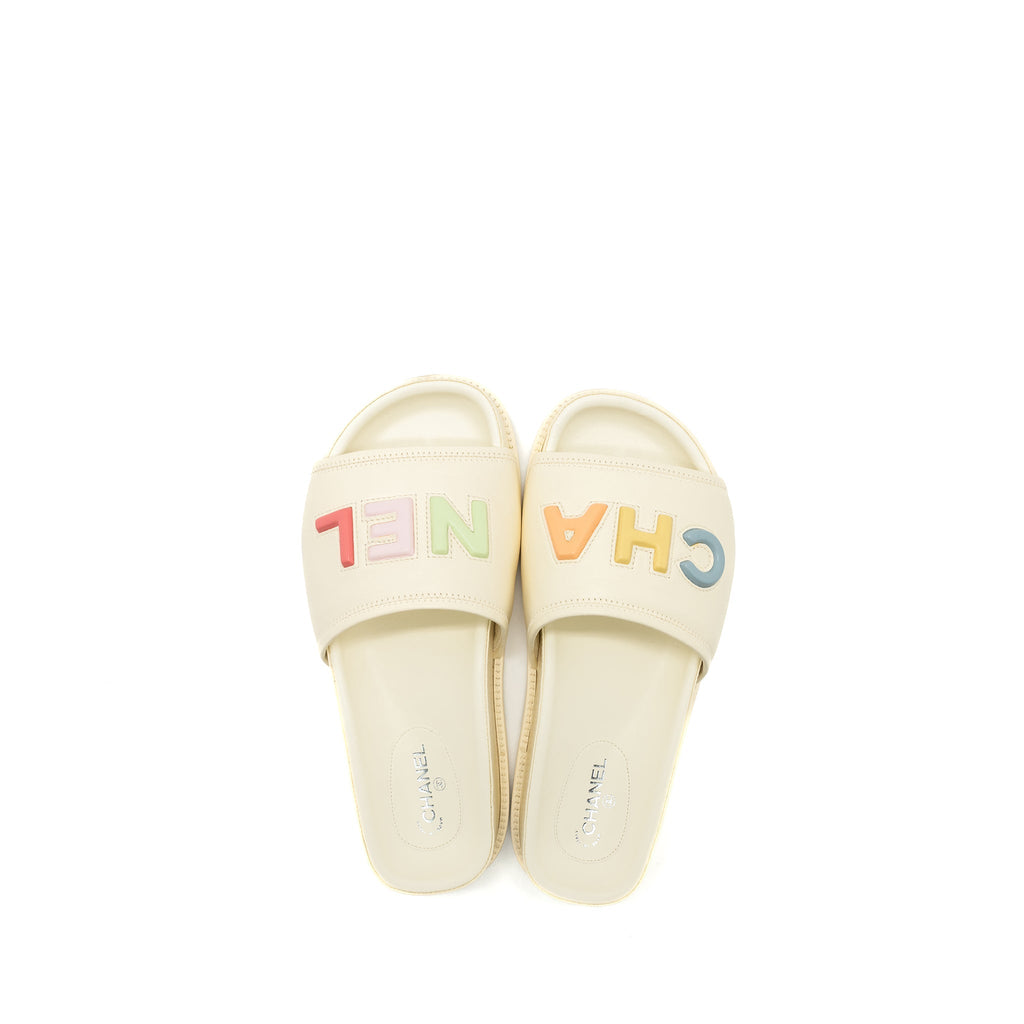 Chanel Size 38 Letter Sandal Leather White/Multicolour
