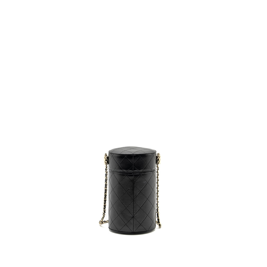 Chanel CC Round Vanity Case with Chain Lambskin Black L