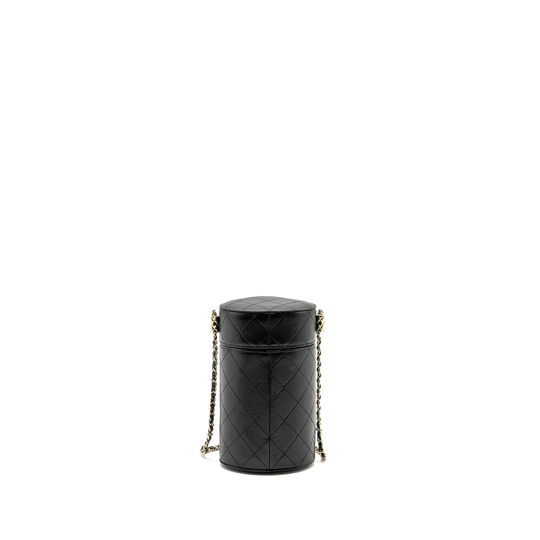 Chanel CC Round Vanity Case with Chain Lambskin Black L