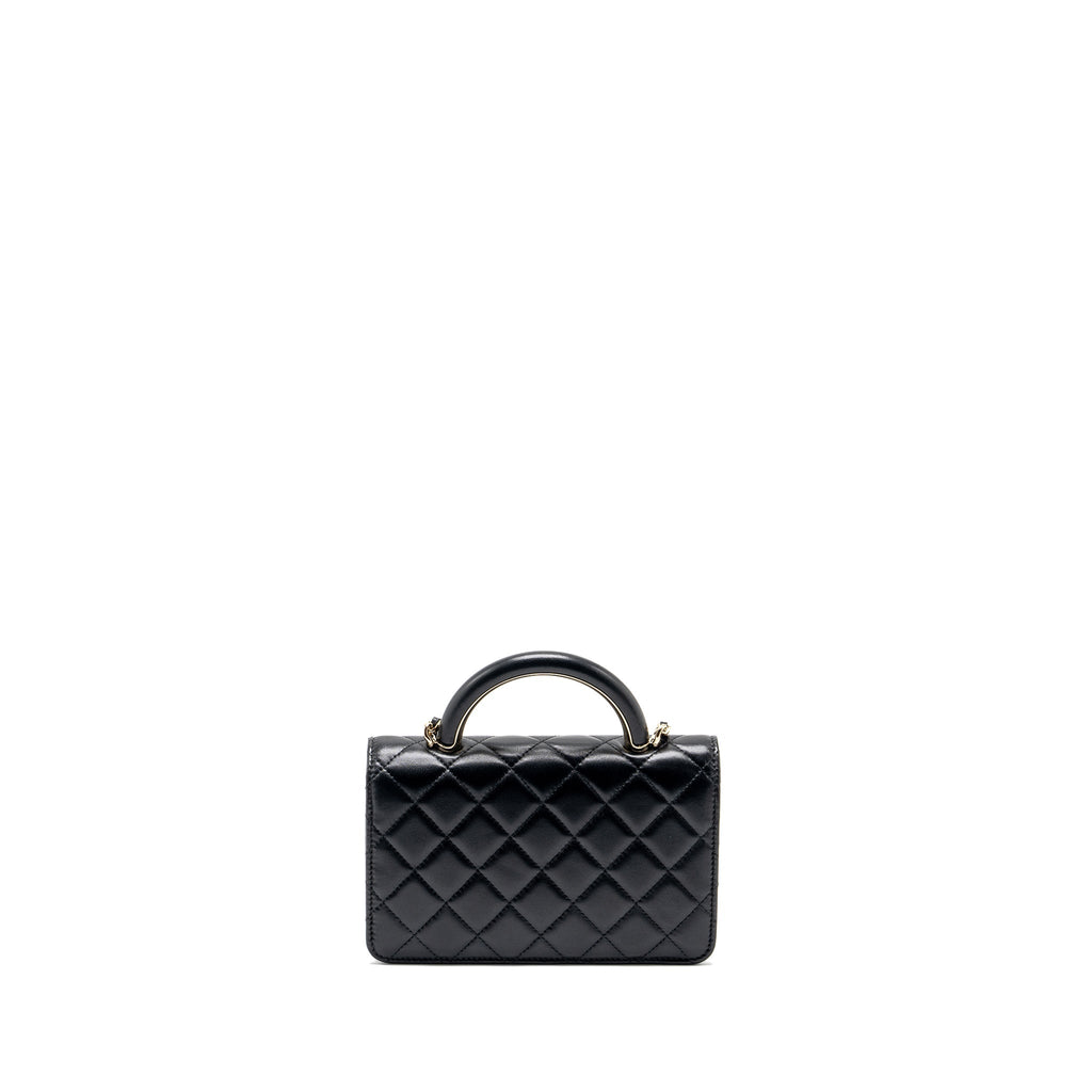CHANEL leather top handle wallet on chain lambskin black L (microchip)