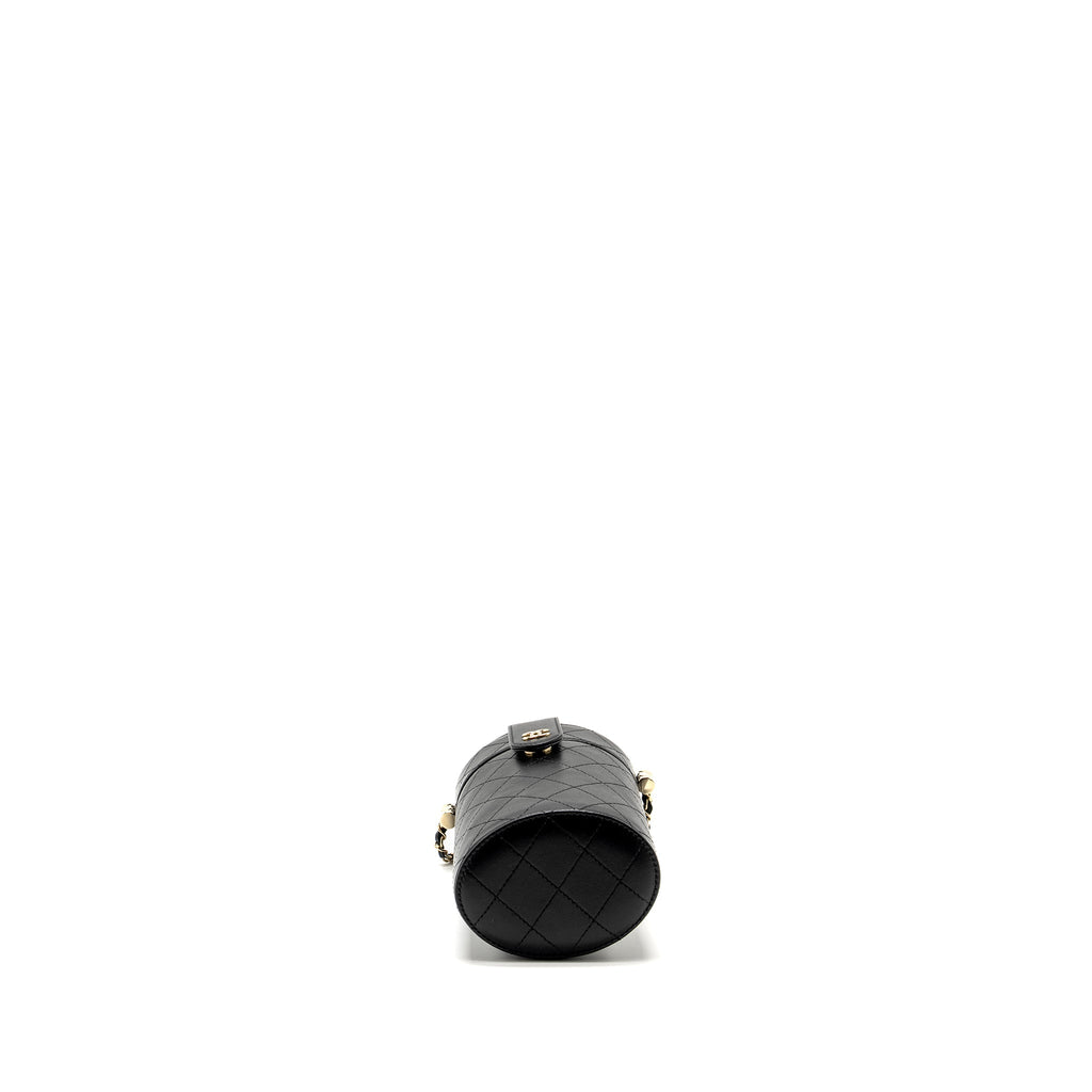 Chanel CC Round Vanity Case with Chain Lambskin Black L