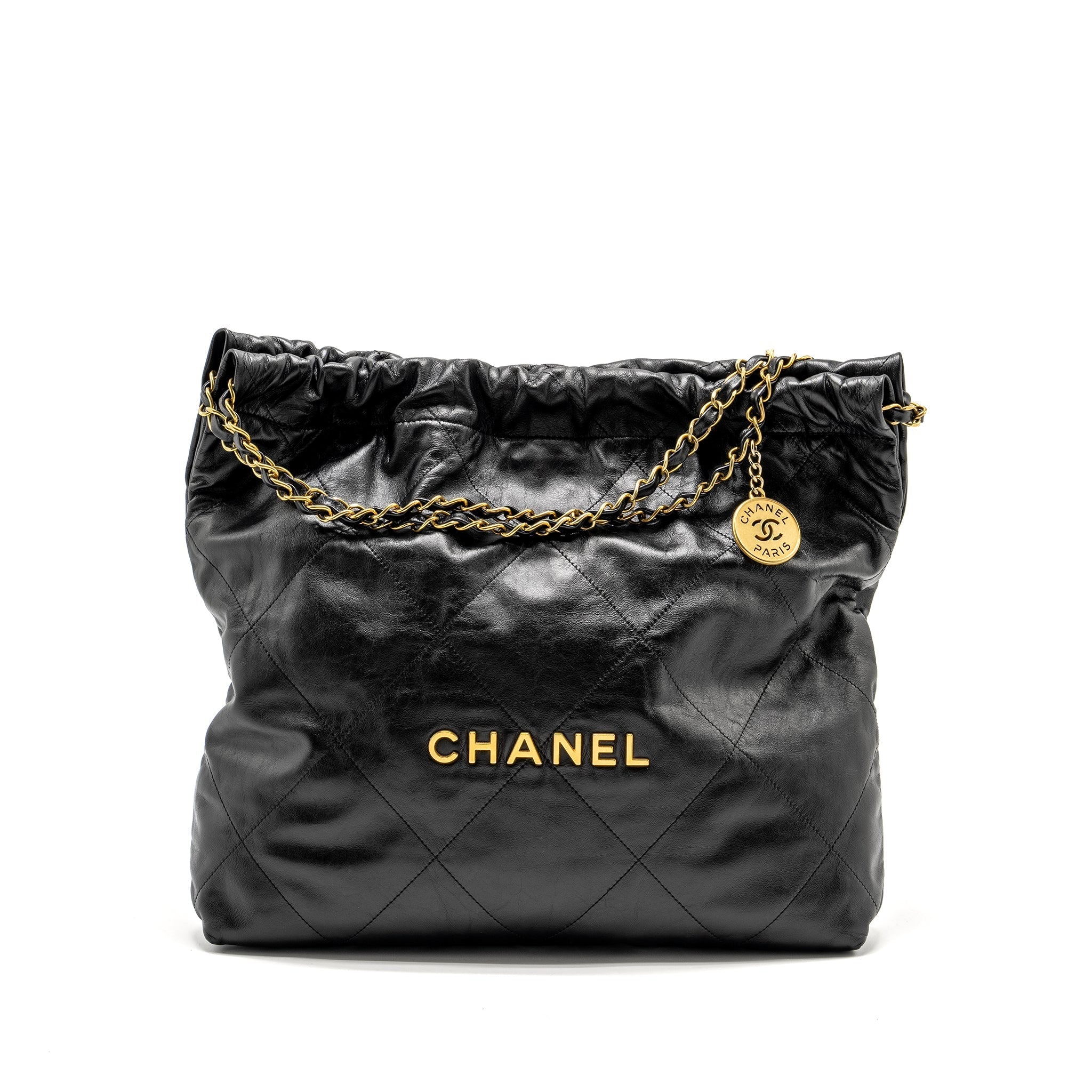 Chanel Medium 22 Bag Shiny Calfskin BLACK  (Microchip)