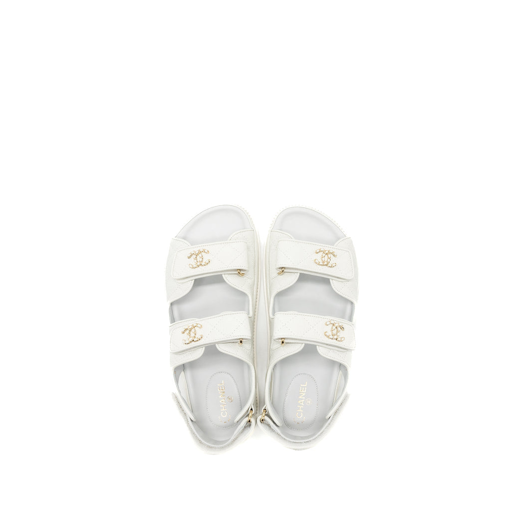 Chanel Size 38 Dad Sandals Caviar White L