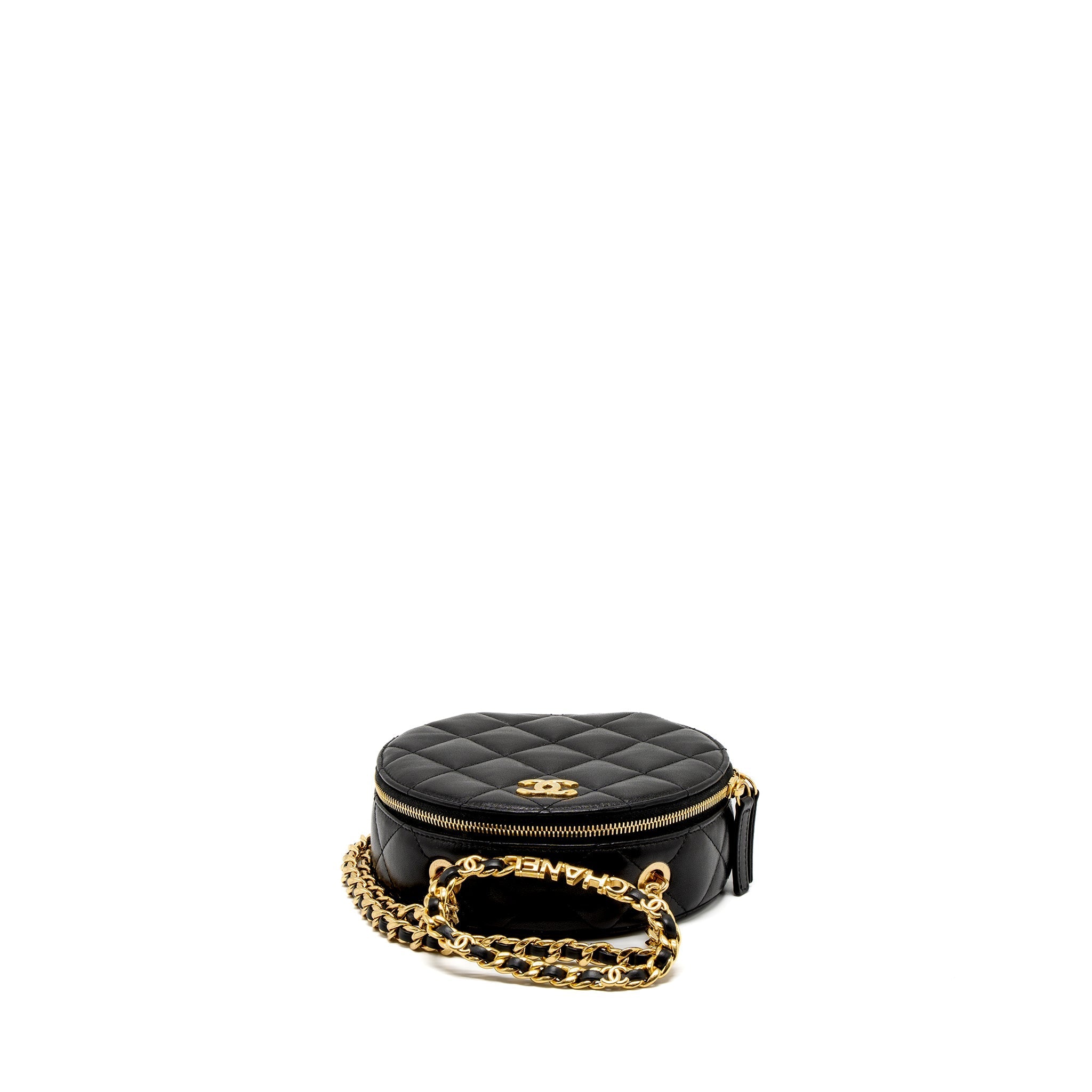 Chanel Round Vanity with Round Handle Crossbody Bag Lambskin Black  (Microchip)