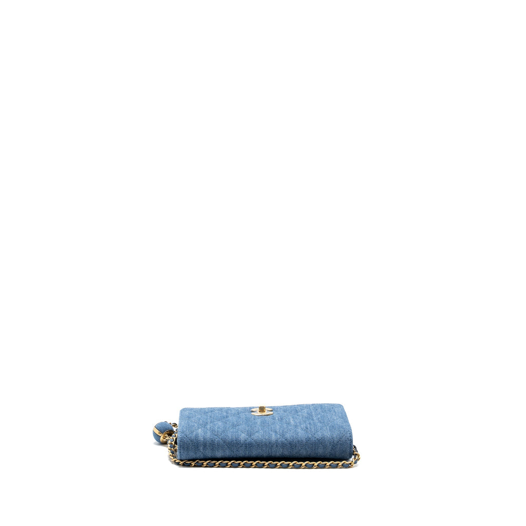 Chanel 22C Pearl Crush wallet on chain Denim blue (microchip)