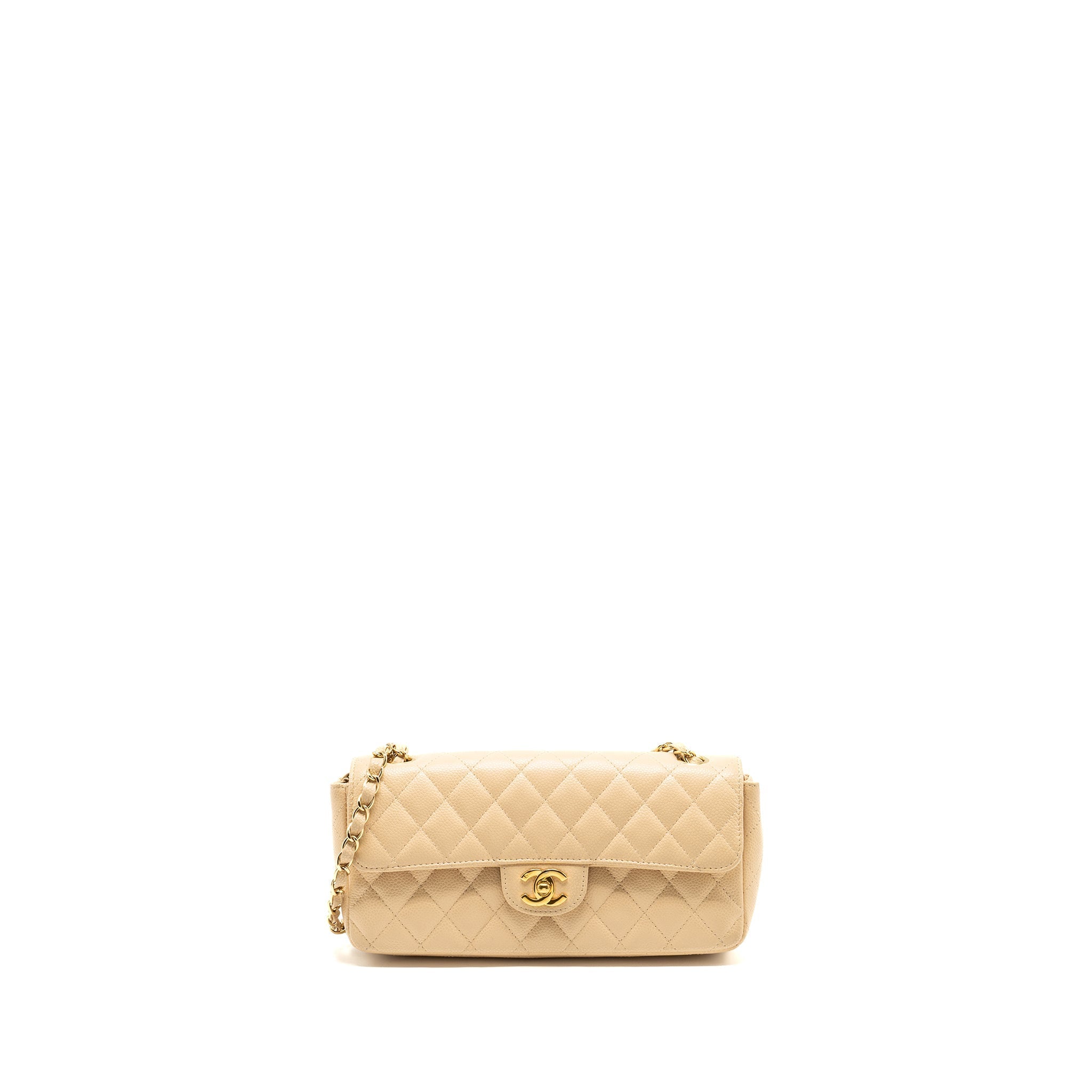 Chanel East-West Flap Shoulder Bag Caviar Beige
