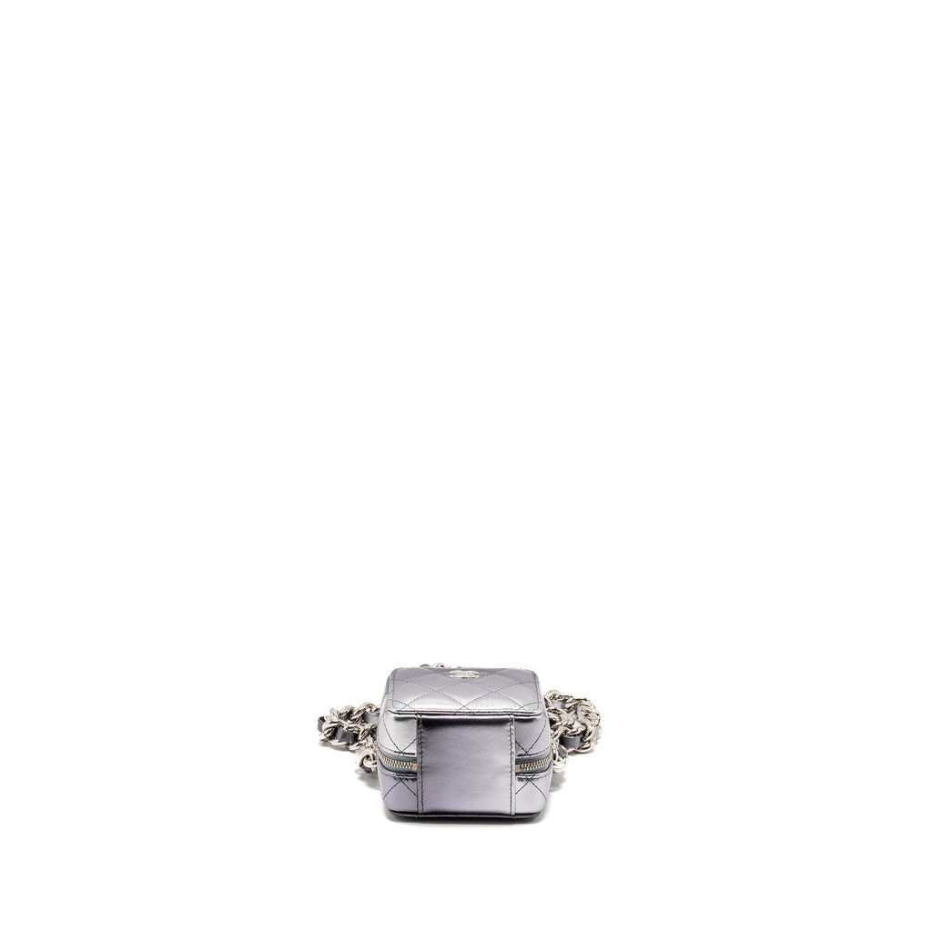 Chanel Mini Quilted Vanity With Giant Chain Lambskin Metallic Grey
