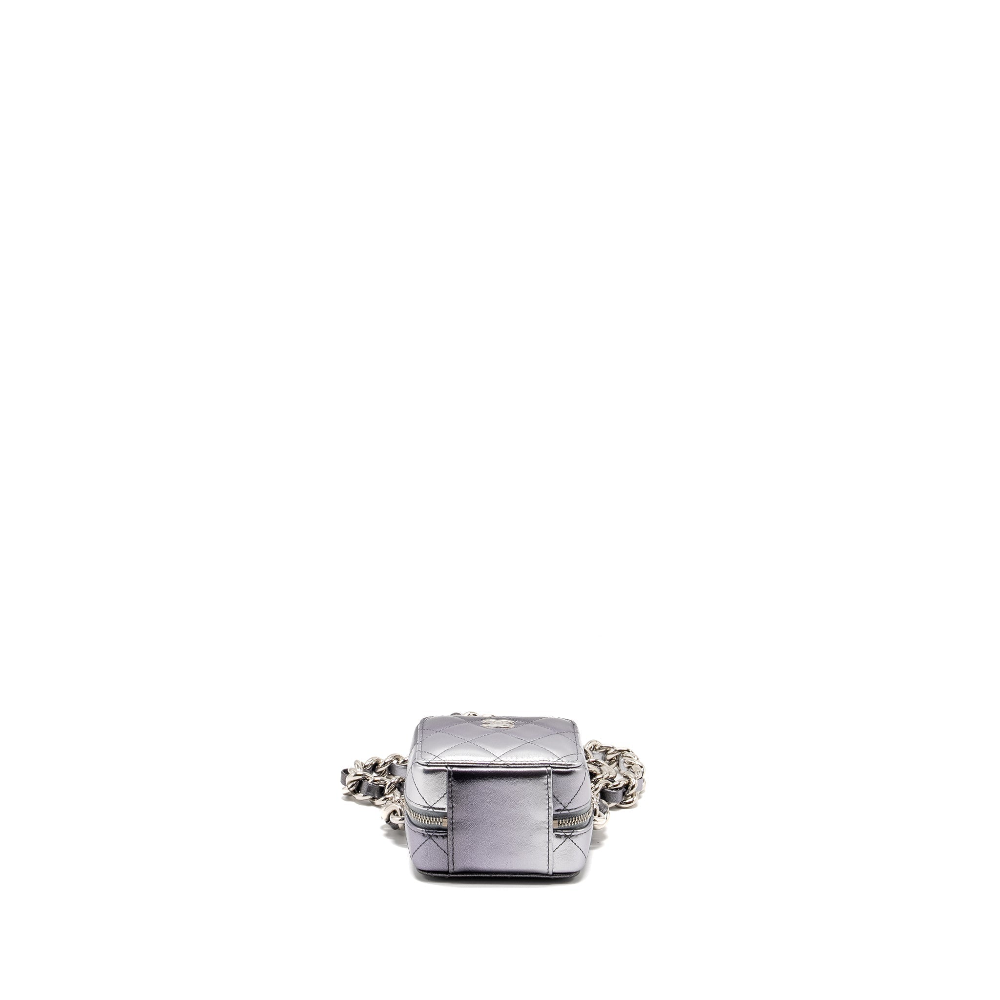 Chanel Mini Quilted Vanity With Giant Chain Lambskin Metallic Grey
