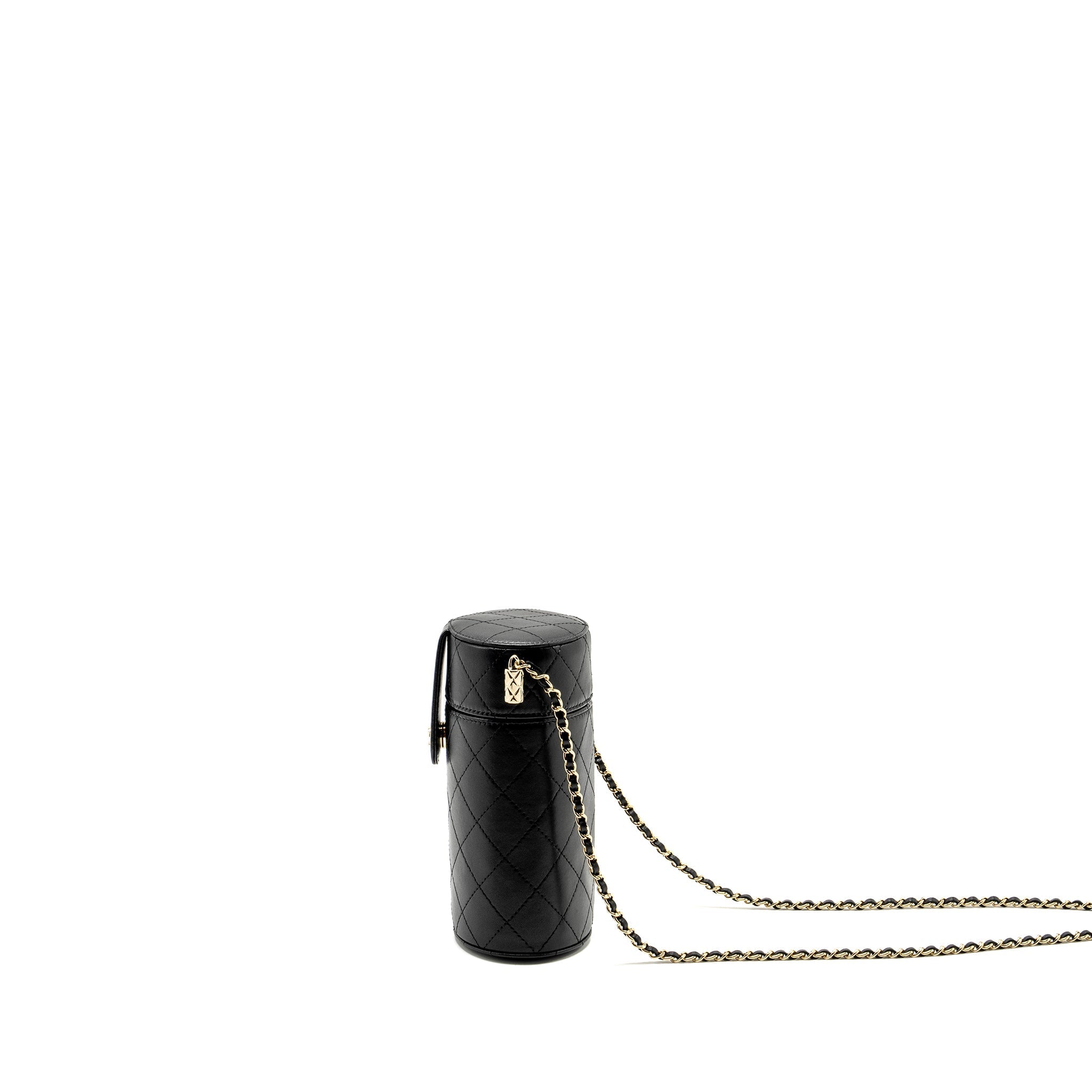 Chanel CC Round Vanity Case with Chain Lambskin Black L