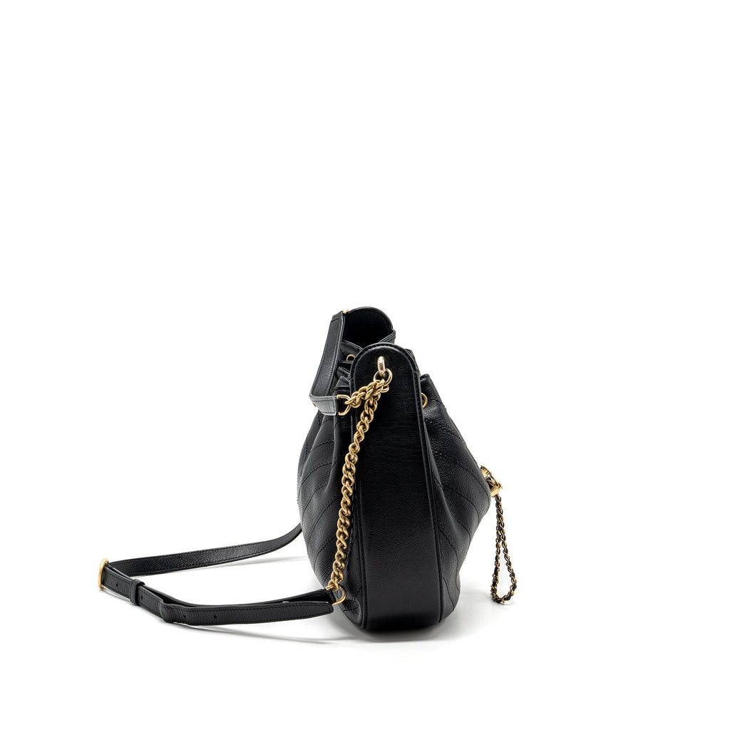 Chanel chevron bucket bag grained calfskin Black