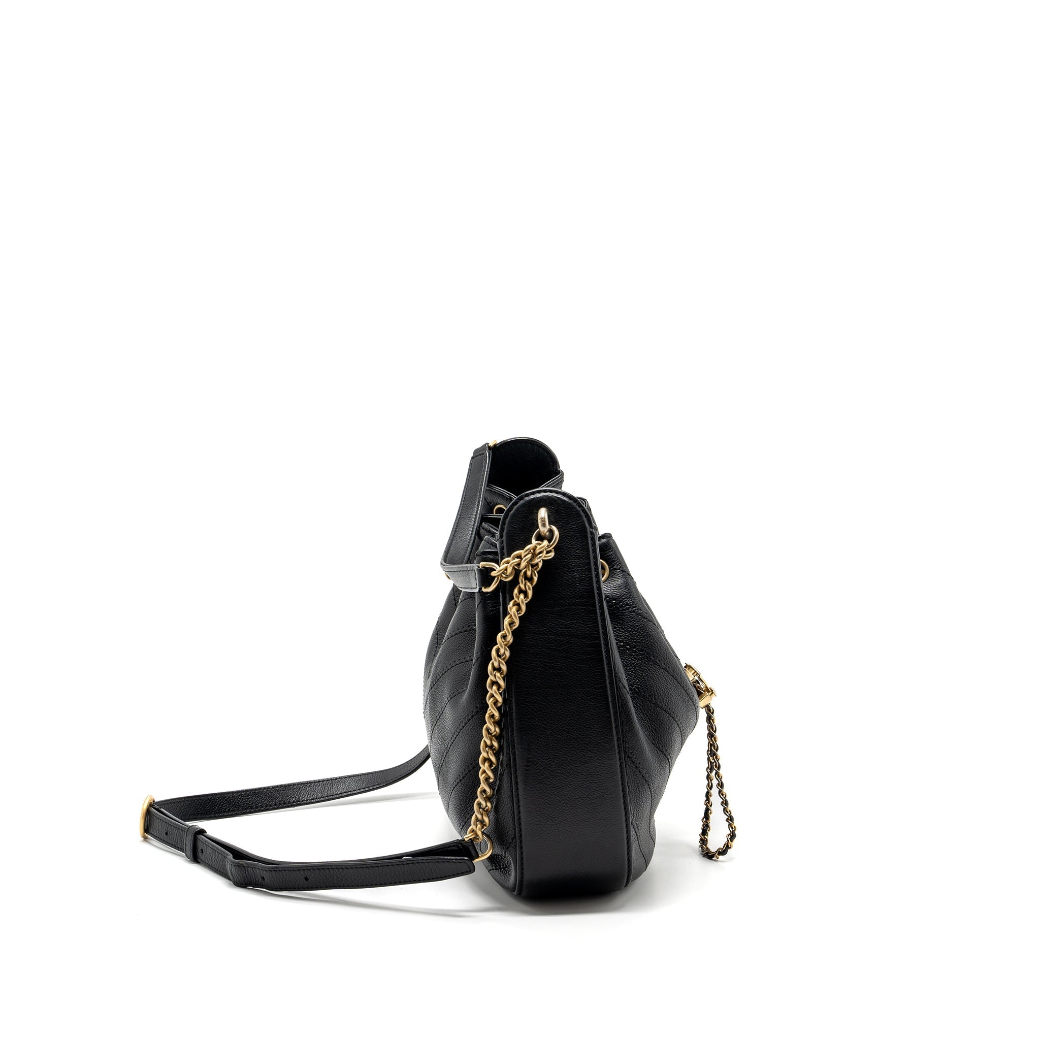 Chanel chevron bucket bag grained calfskin Black