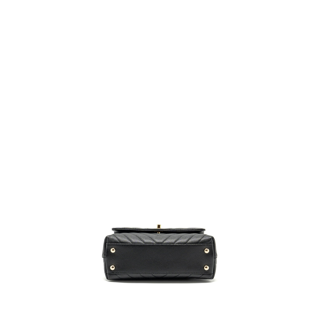 CHANEL Small Coco Handle Chevron Caviar Black L