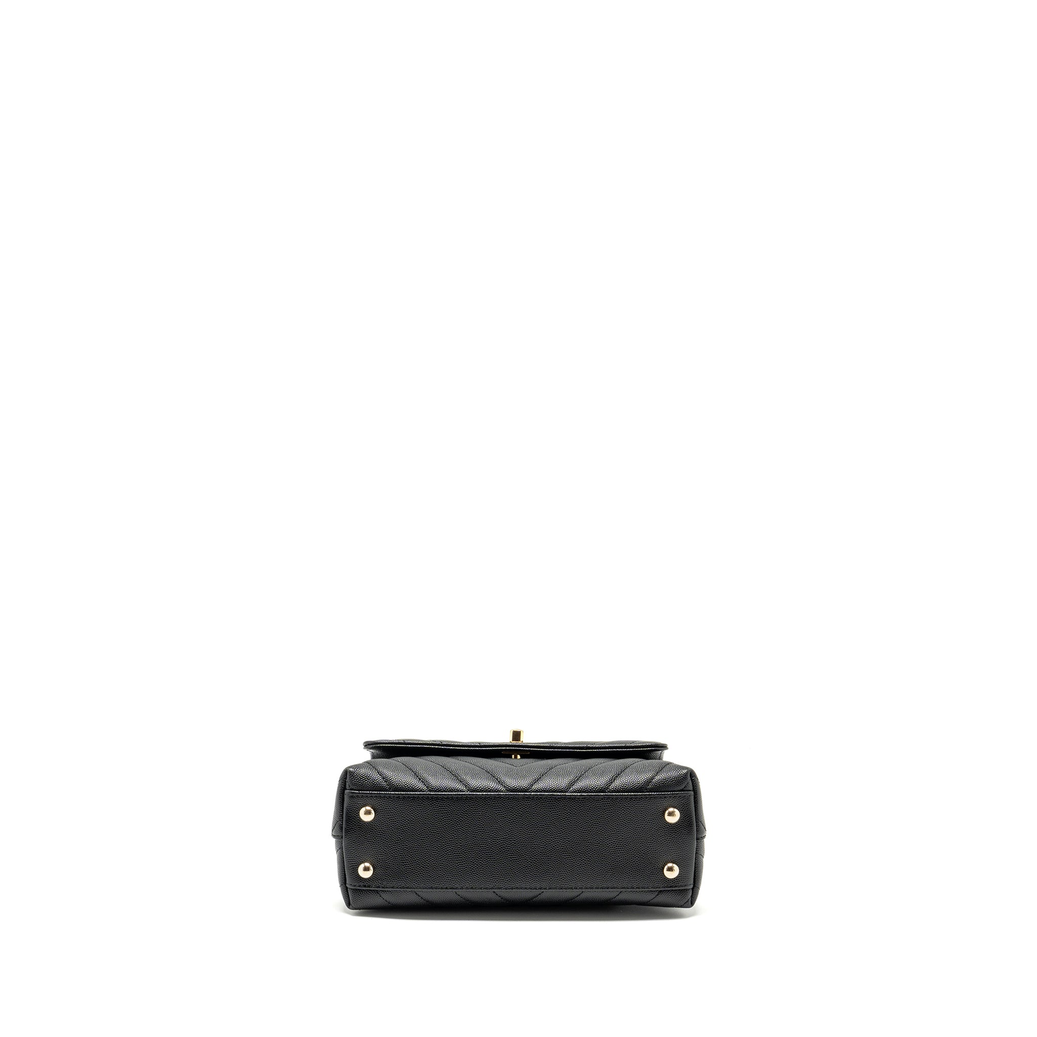 CHANEL Small Coco Handle Chevron Caviar Black L