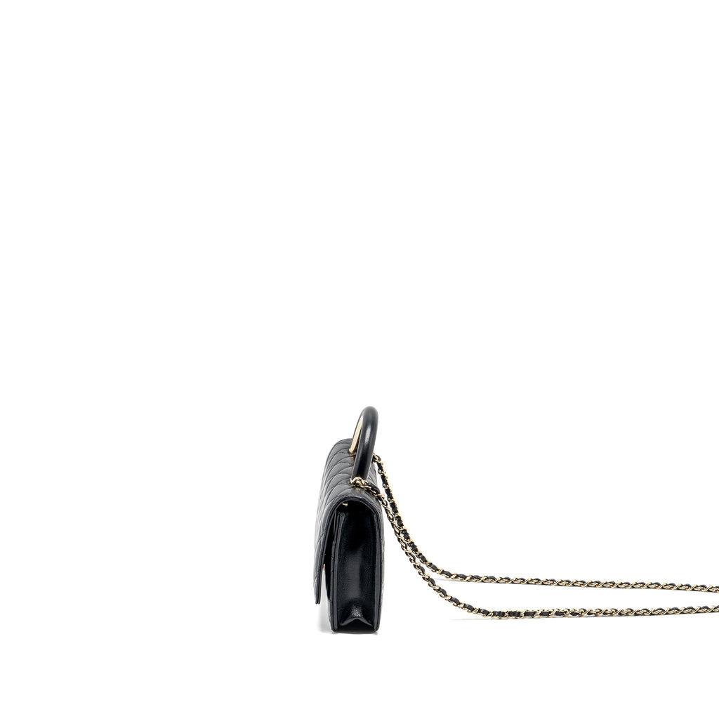 CHANEL leather top handle wallet on chain lambskin black L (microchip)