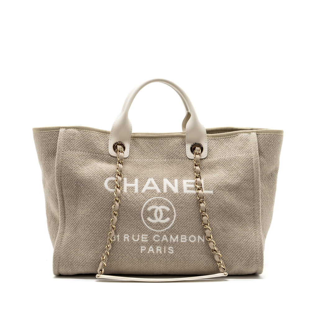 Chanel Deauville Bag Canvas/ Leather Beige/White  (microchip)