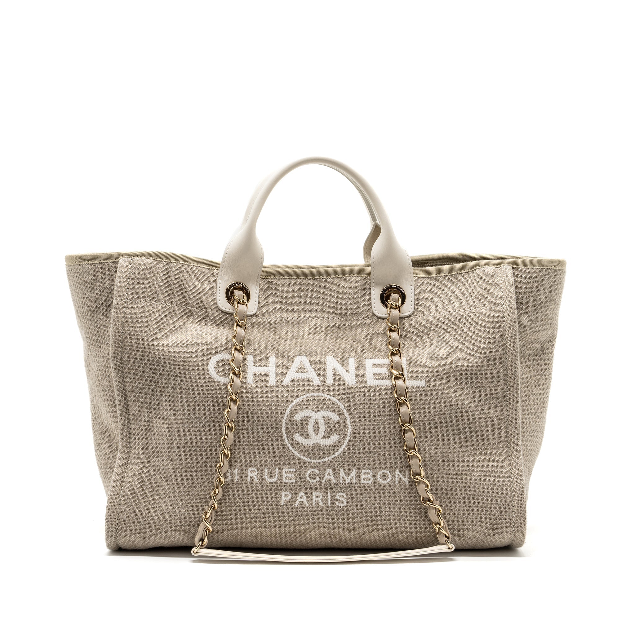 Chanel Deauville Bag Canvas/ Leather Beige/White  (microchip)