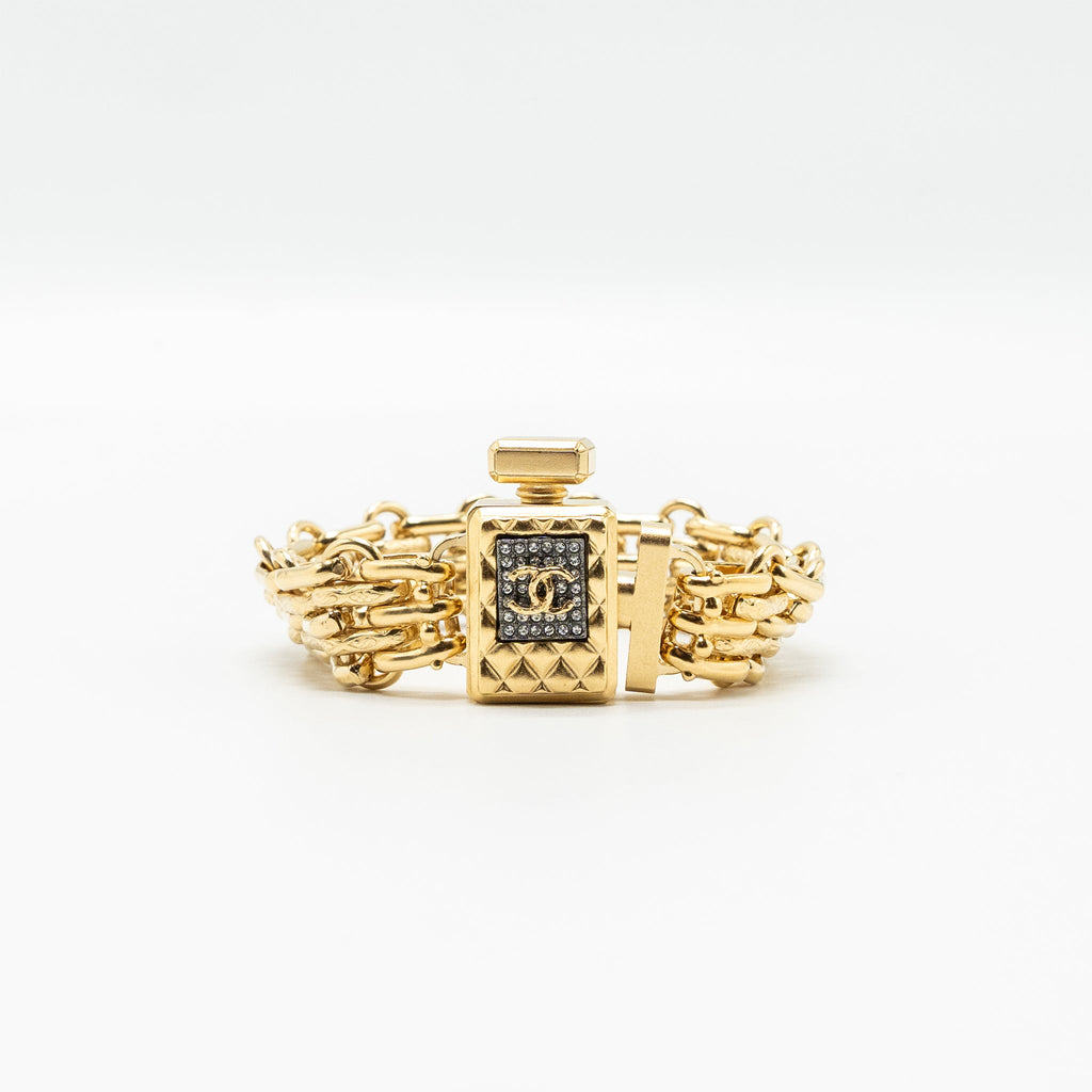 Chanel perfume bottle bracelet gold tone