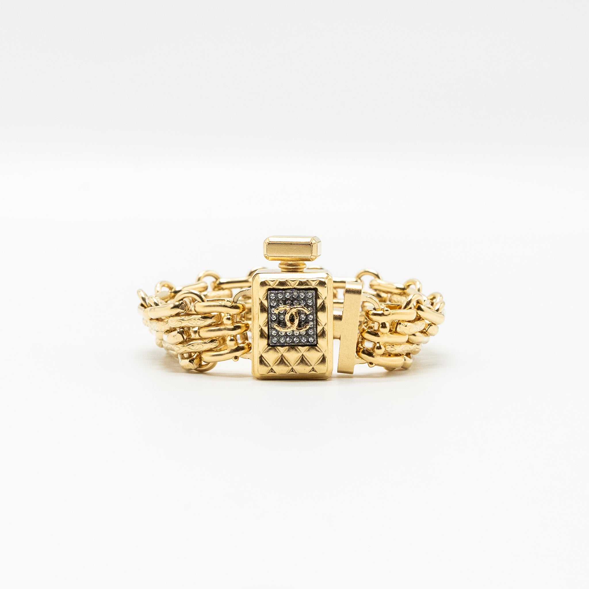 Chanel perfume bottle bracelet gold tone