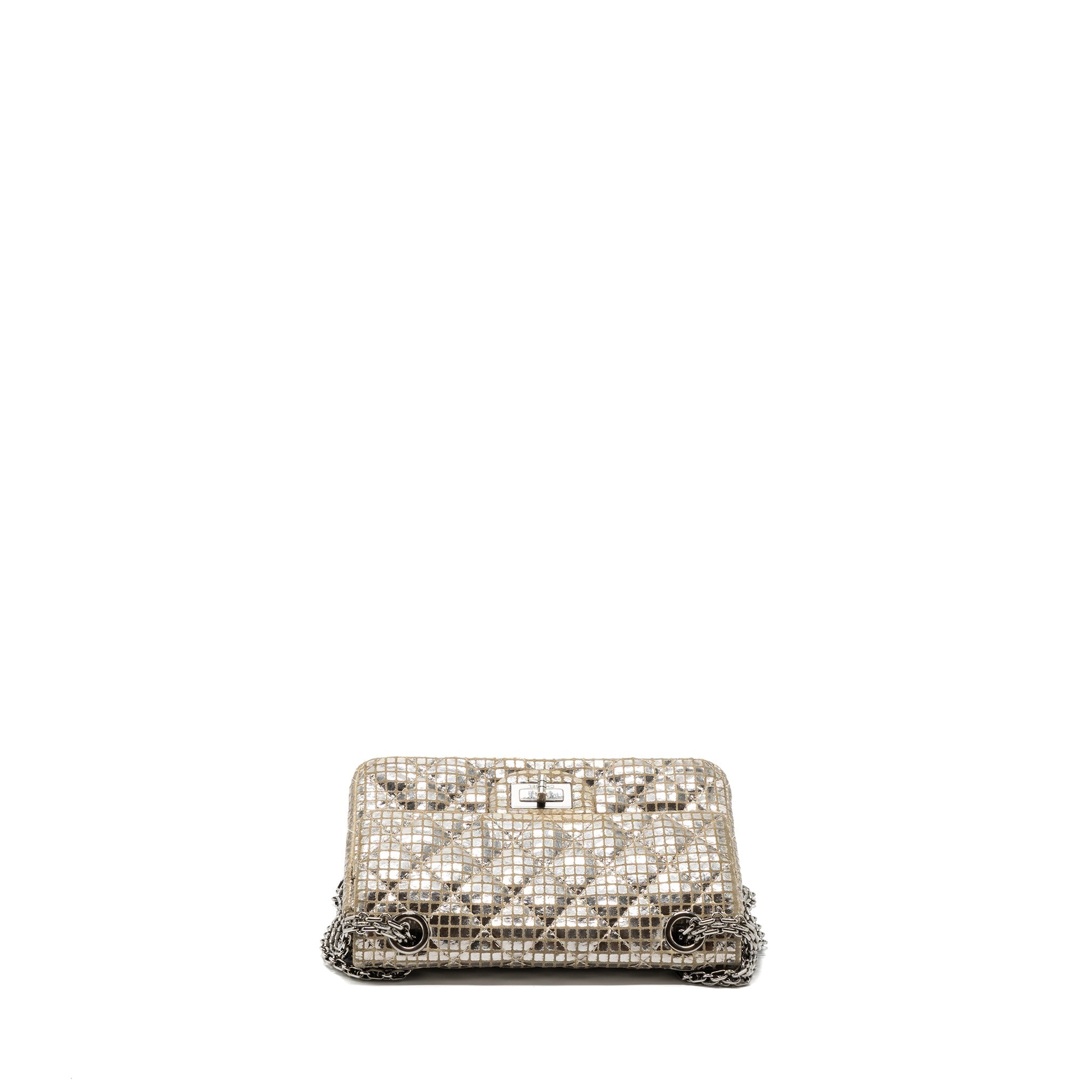 Chanel mini 2.55 reissue flap bag calfskin beige / silver