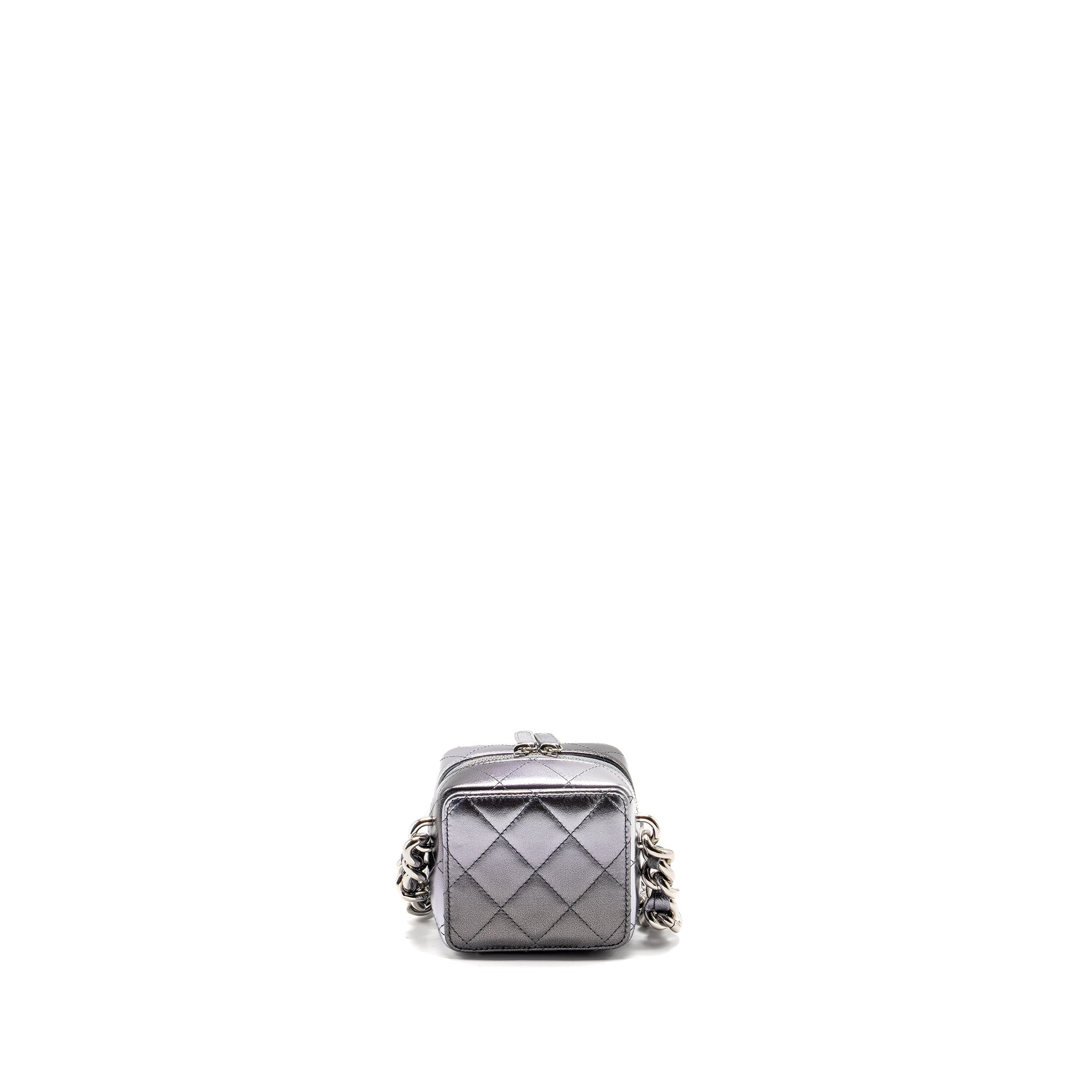 Chanel Mini Quilted Vanity With Giant Chain Lambskin Metallic Grey