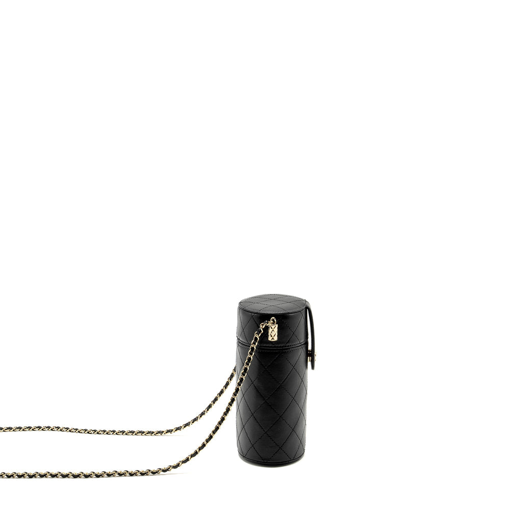 Chanel CC Round Vanity Case with Chain Lambskin Black L
