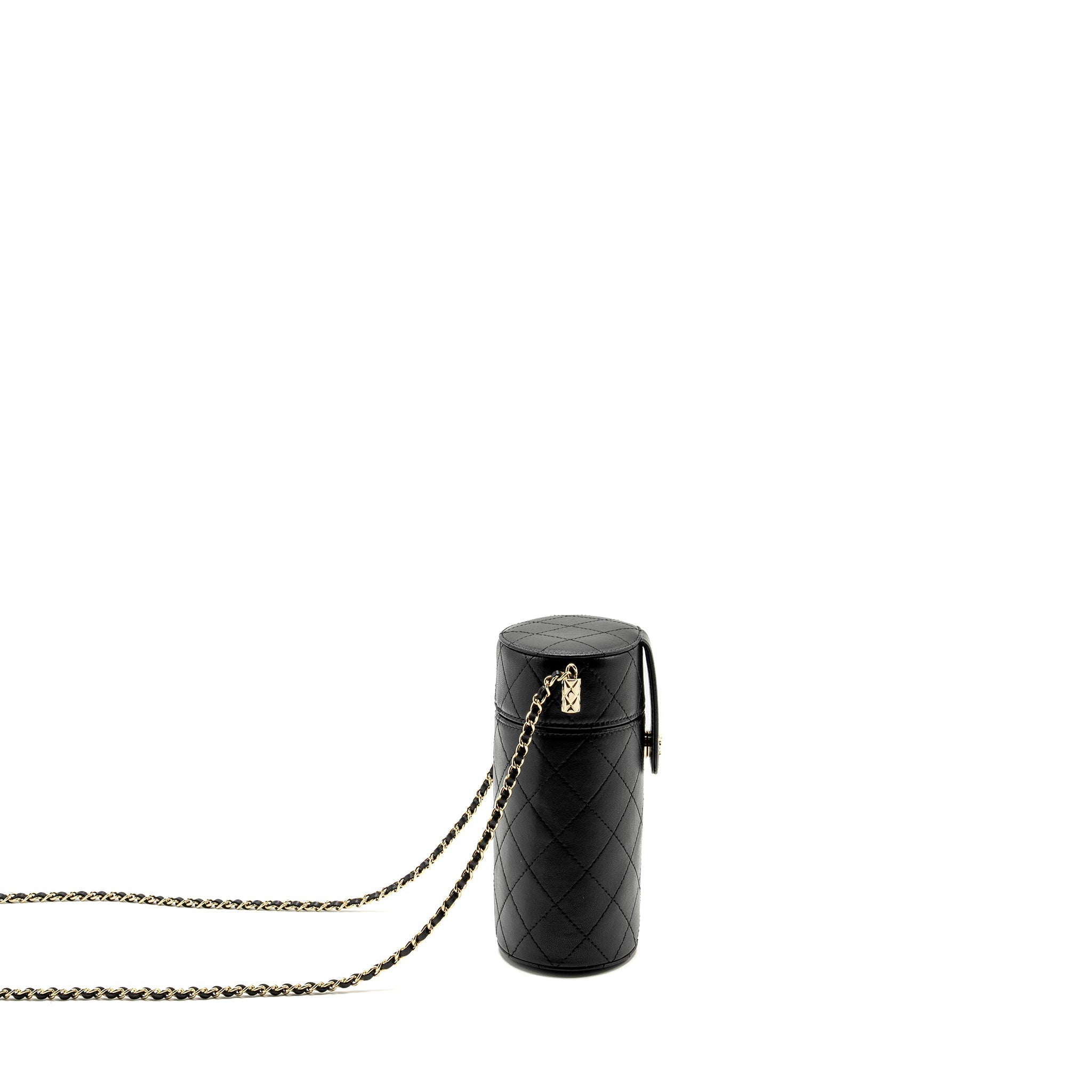 Chanel CC Round Vanity Case with Chain Lambskin Black L