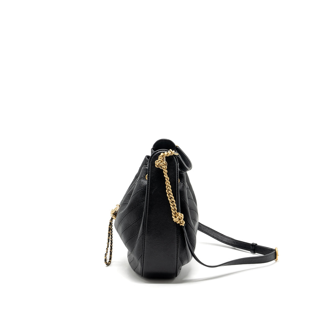 Chanel chevron bucket bag grained calfskin Black