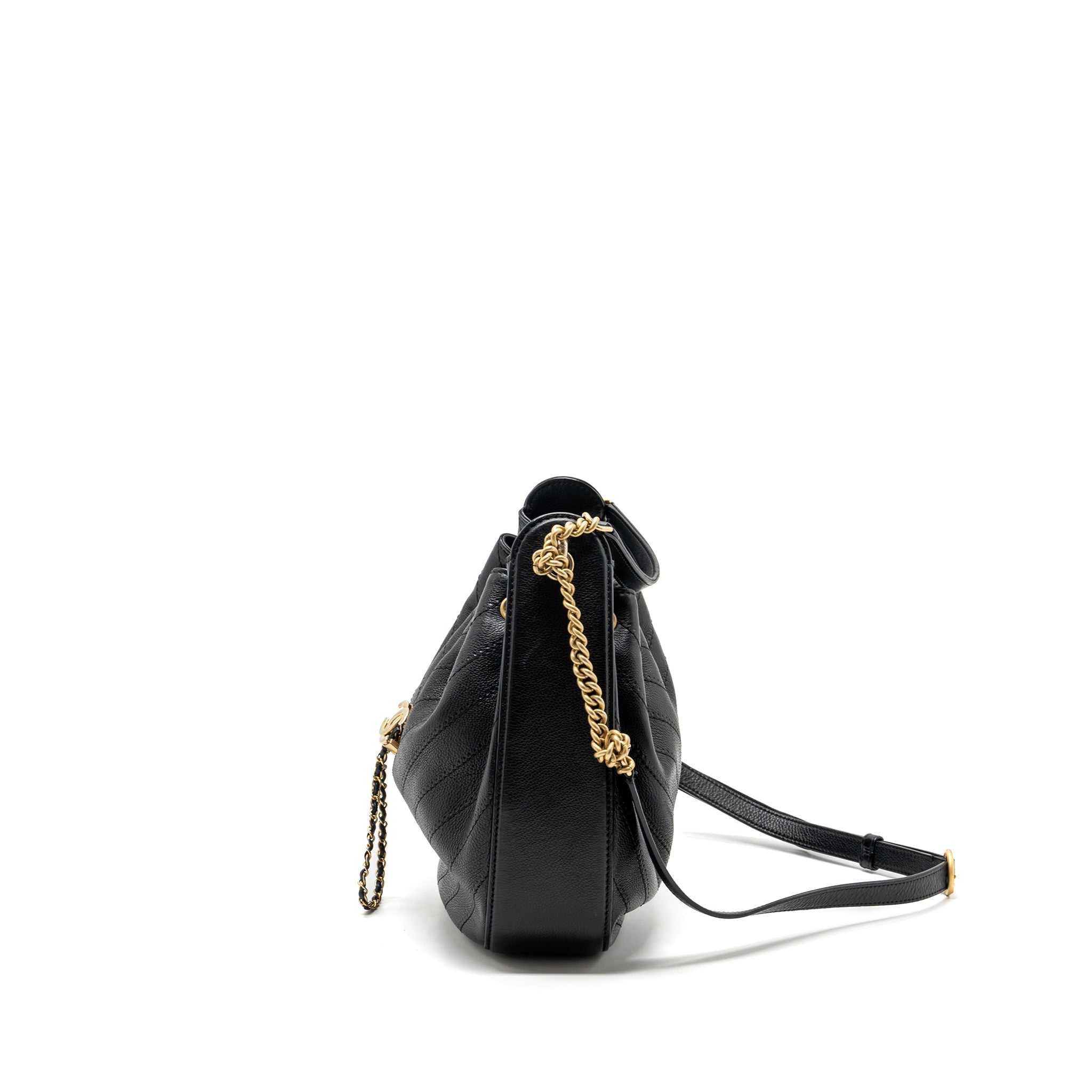 Chanel chevron bucket bag grained calfskin Black