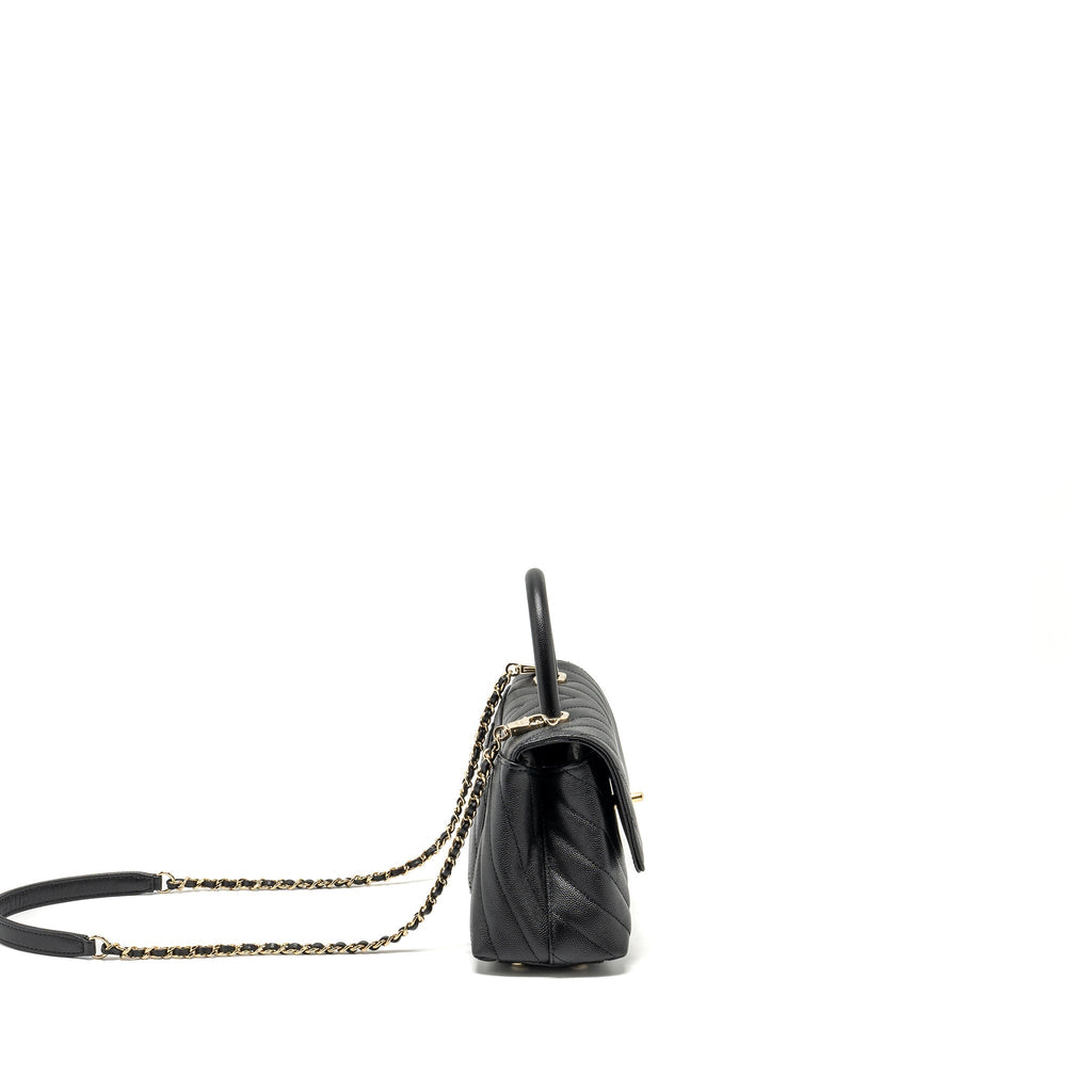 CHANEL Small Coco Handle Chevron Caviar Black L