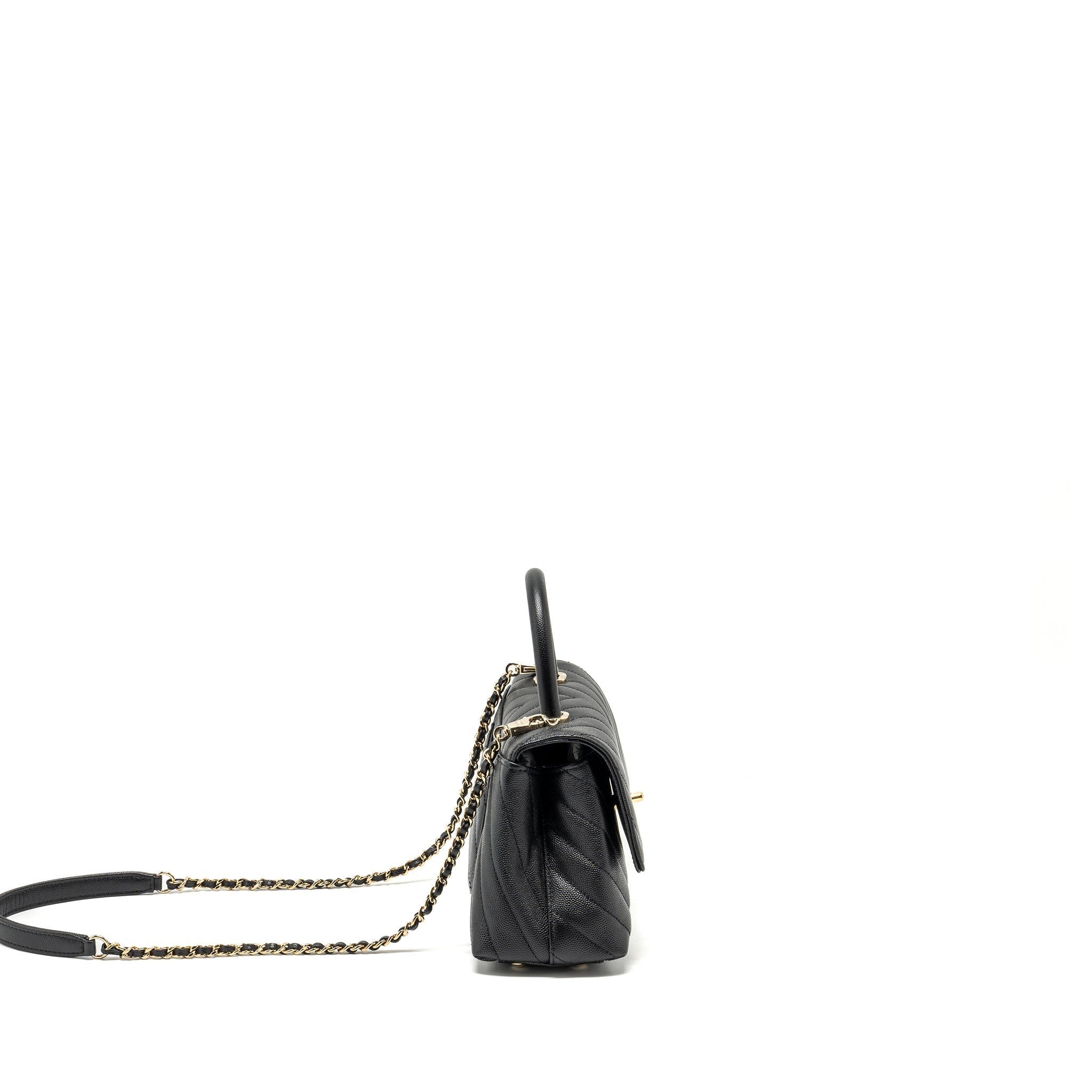 CHANEL Small Coco Handle Chevron Caviar Black L