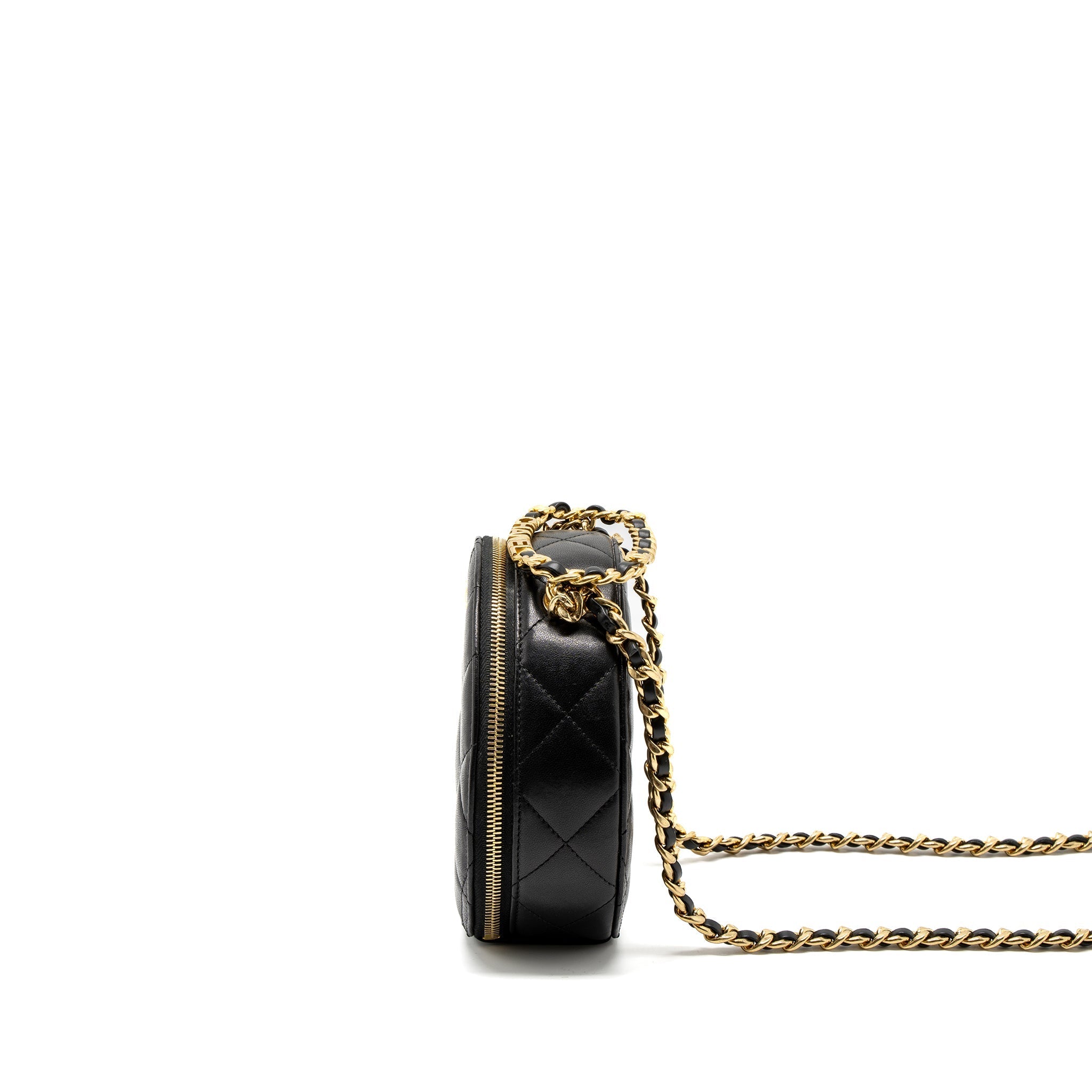 Chanel Round Vanity with Round Handle Crossbody Bag Lambskin Black  (Microchip)