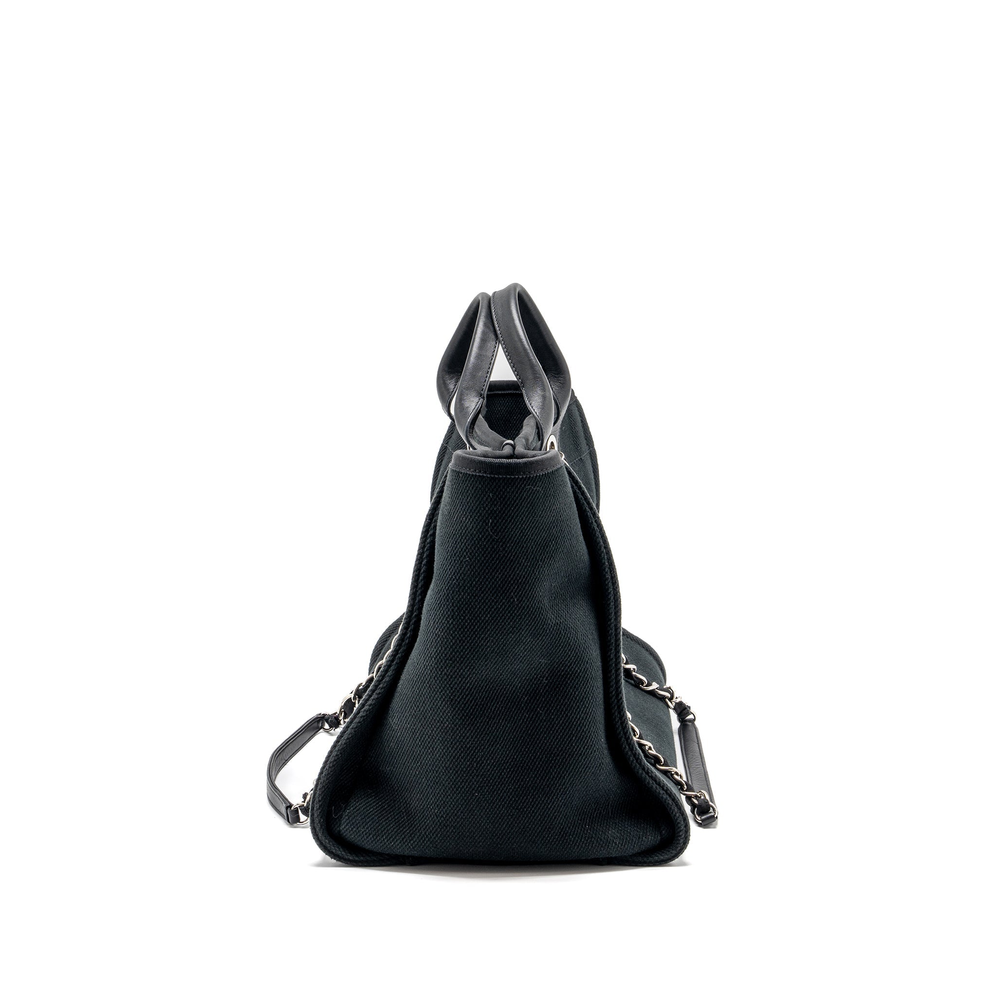 Chanel Large Deauville Black-Studded Tote Bag Canvas/Leather Black