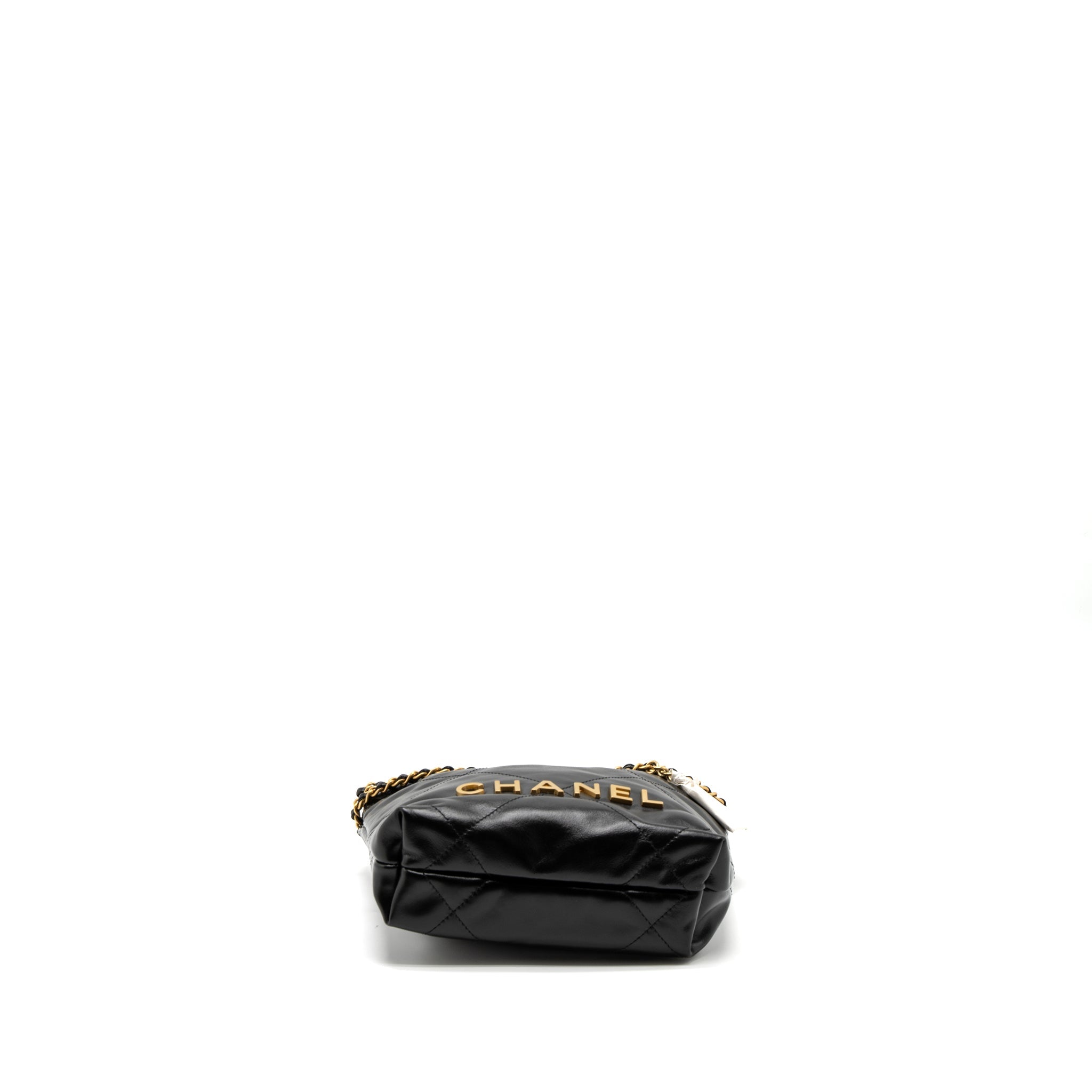 Chanel Mini 22 Bag Shiny Calfskin Black Brushed  (Microchip)