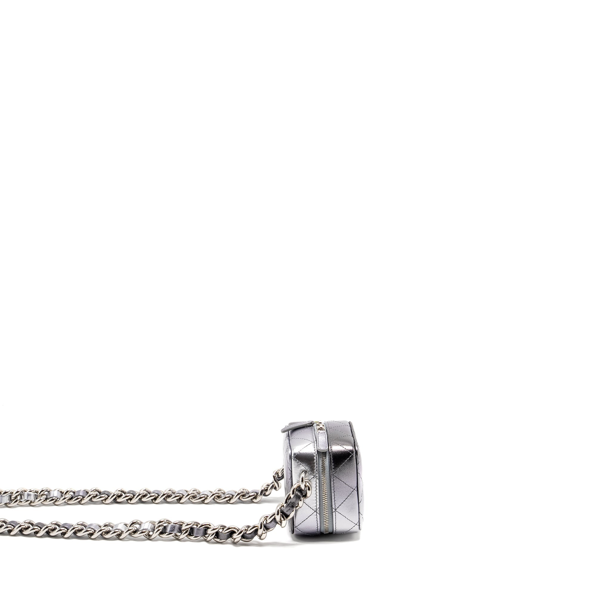 Chanel Mini Quilted Vanity With Giant Chain Lambskin Metallic Grey