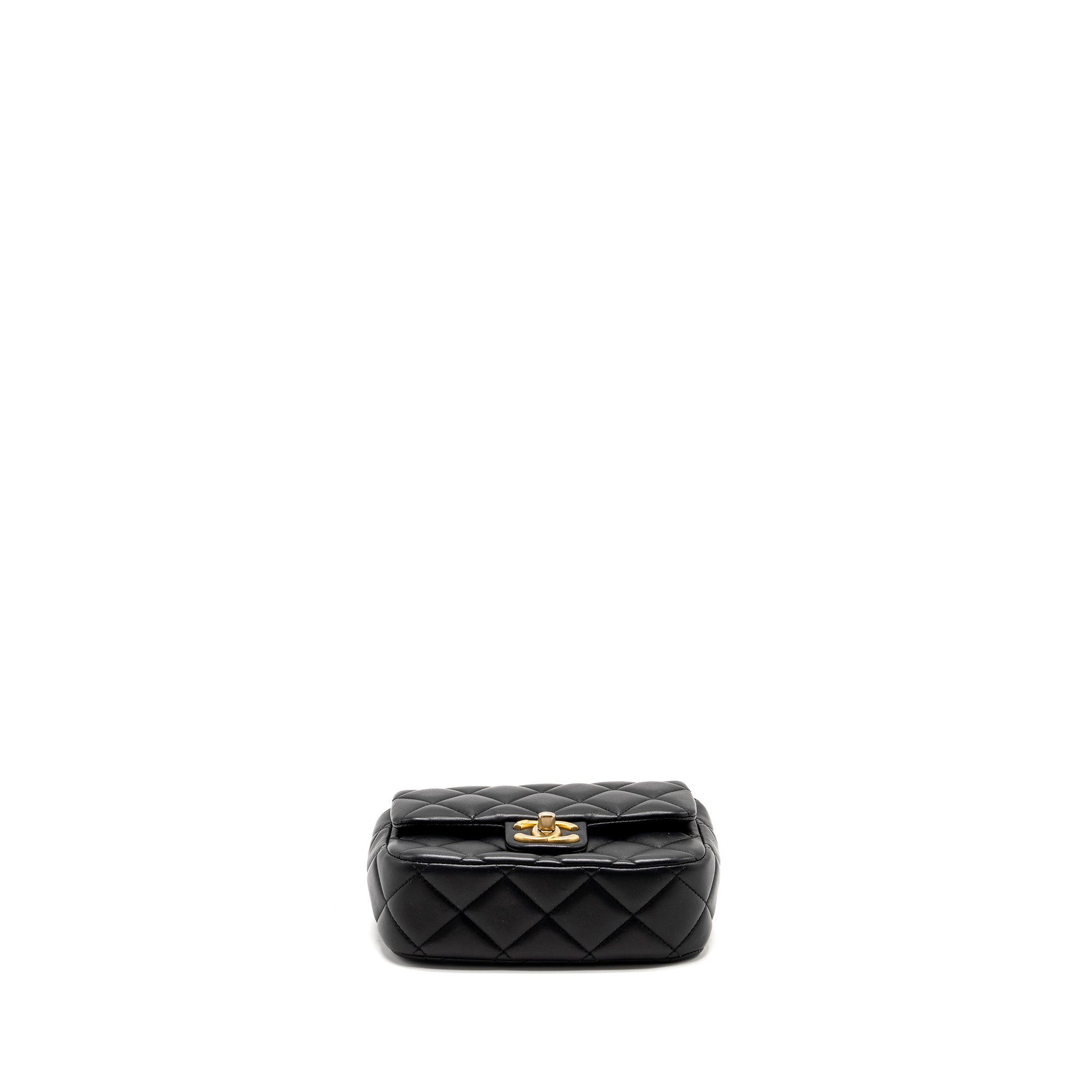 Chanel Quilted Flap Bag with Heart Charm Chain Lambskin Black  (Microchip)