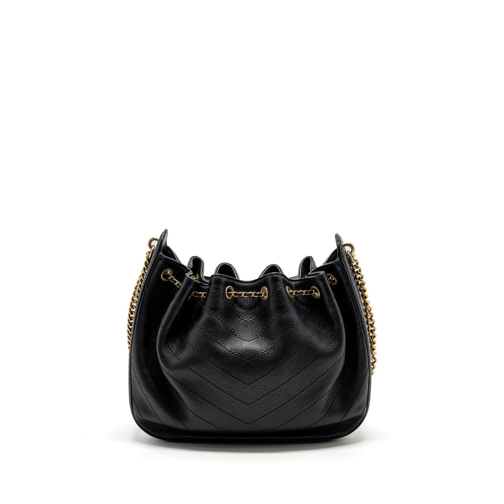 Chanel chevron bucket bag grained calfskin Black