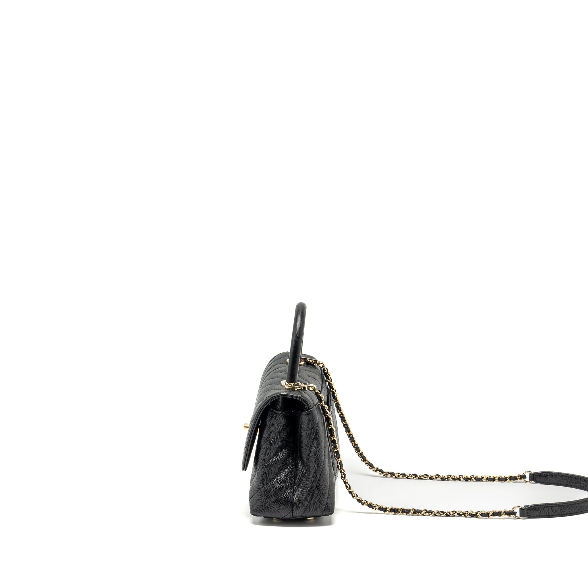 CHANEL Small Coco Handle Chevron Caviar Black L