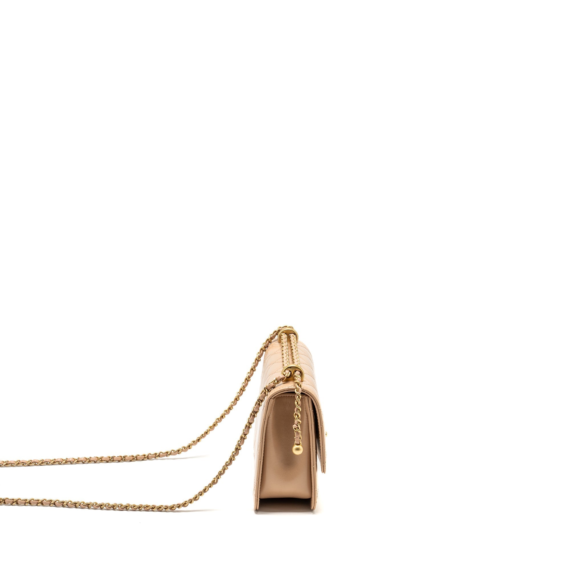Chanel 21A Gold Crush Flap Bag Calfskin Beige  (Microchip)