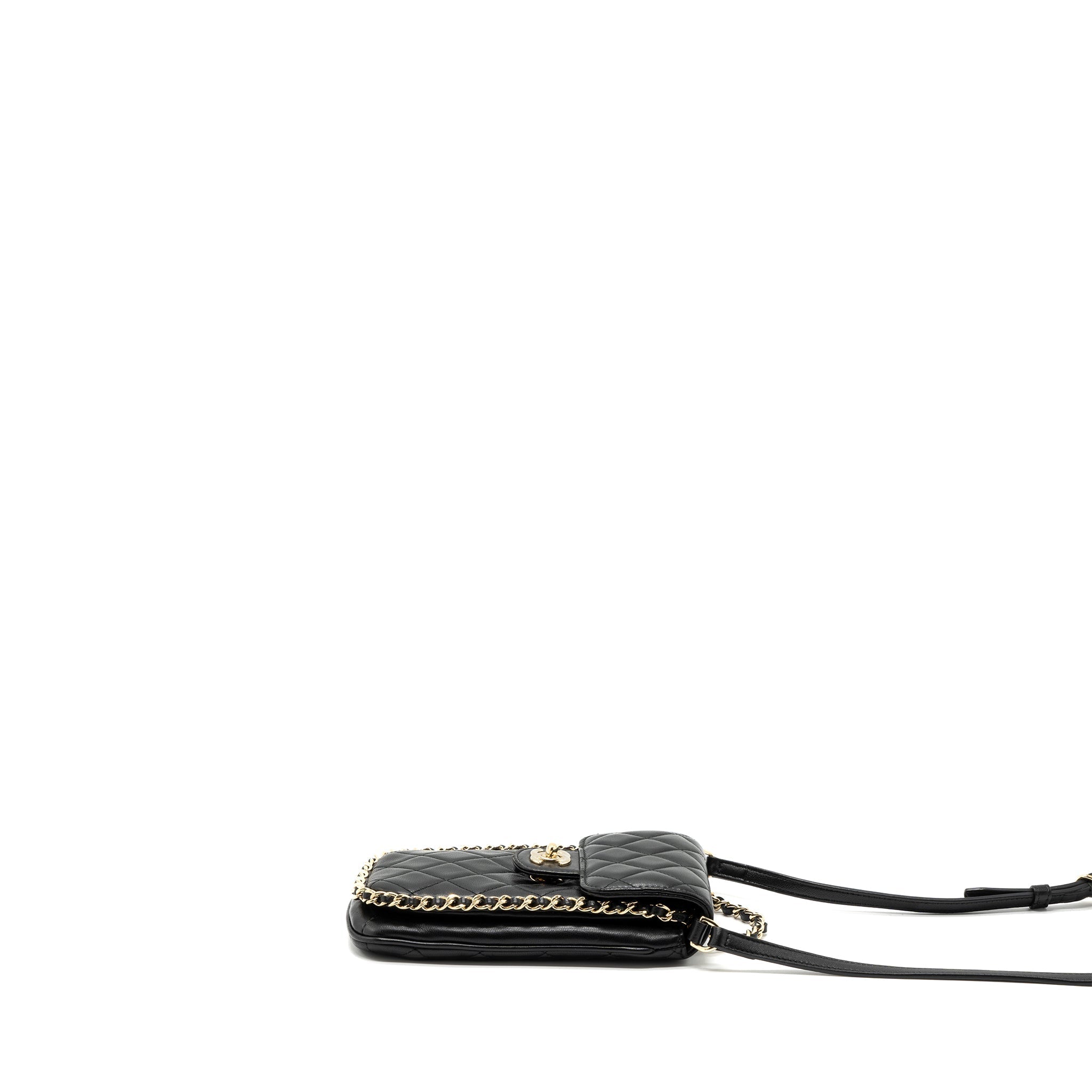 Chanel Phone Holder With Chain Lambskin Black L