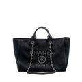 Chanel Large Deauville Black-Studded Tote Bag Canvas/Leather Black