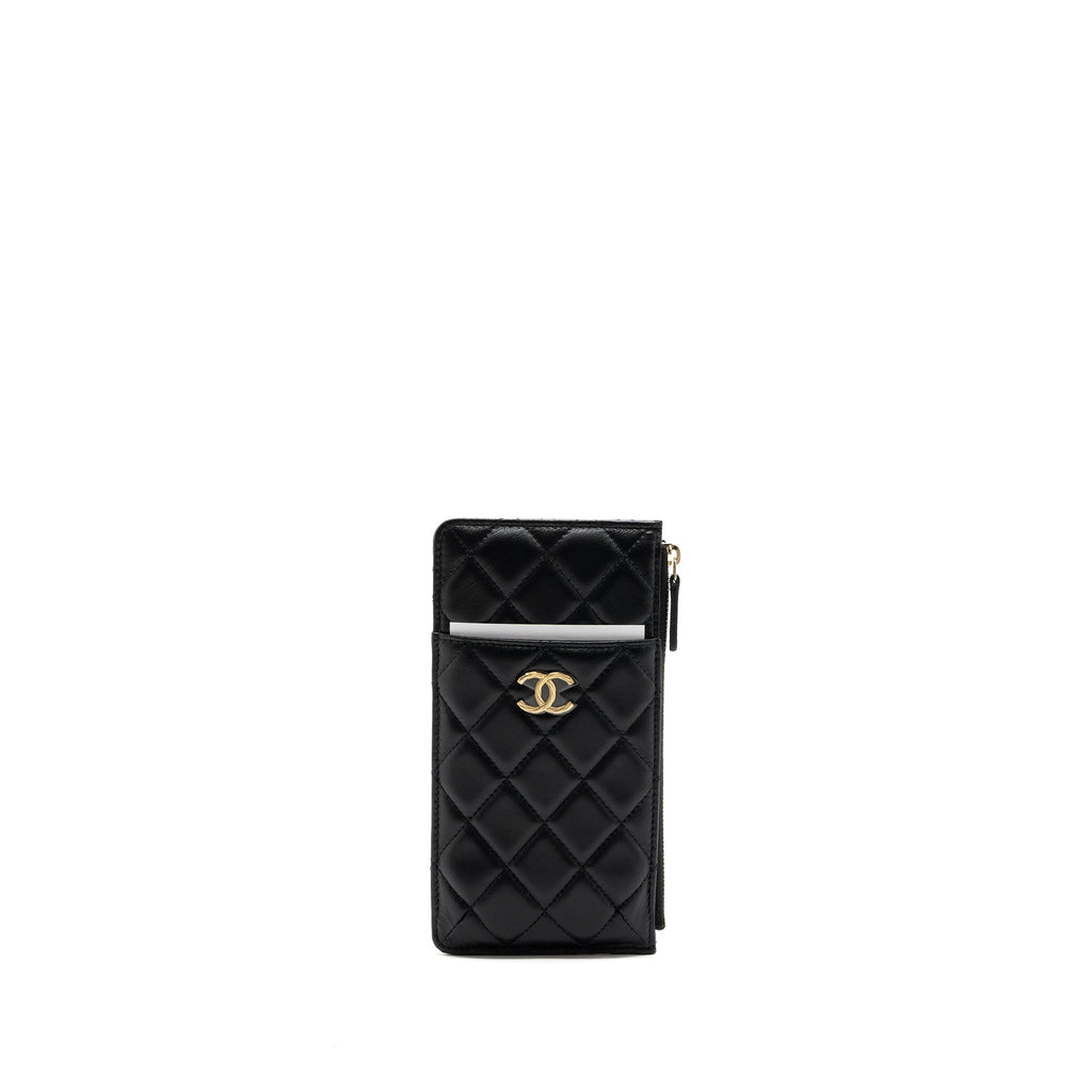 CHANEL LONG ZIP CARD HOLDER wallet Lambskin BLACK L