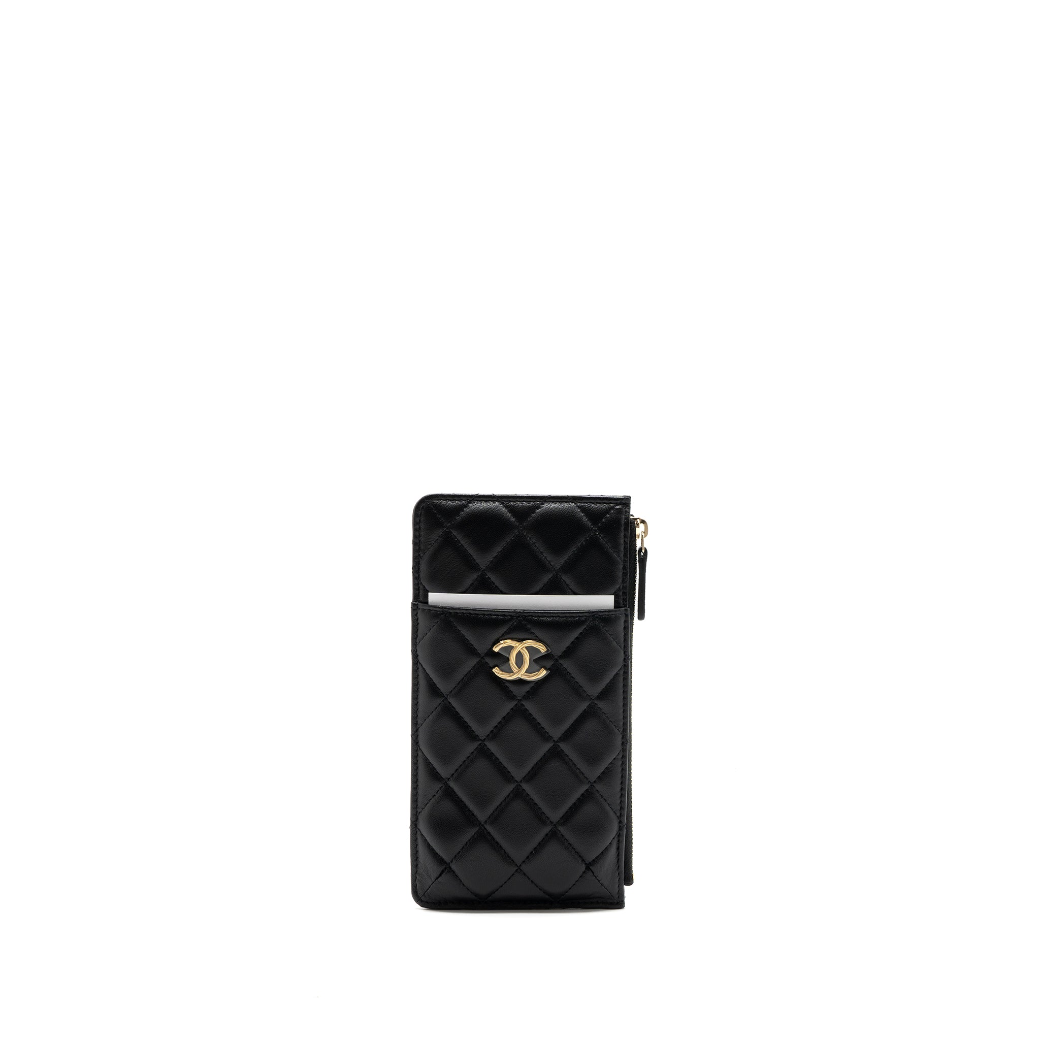 CHANEL LONG ZIP CARD HOLDER wallet Lambskin BLACK L