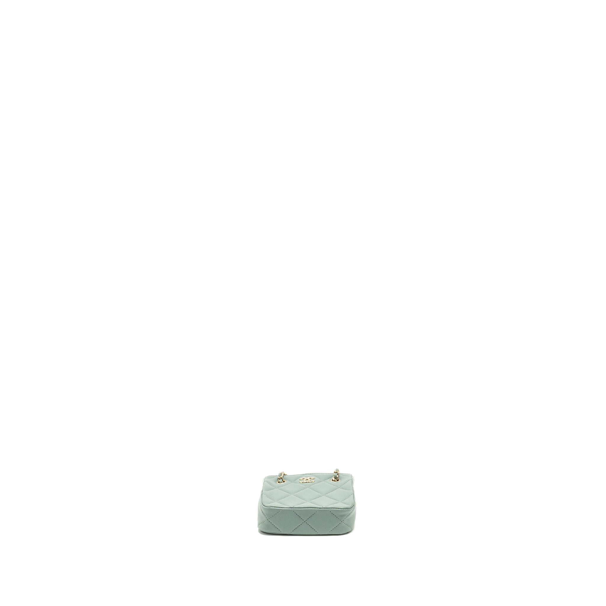 Chanel mini quilted chain bag lambskin light blue L