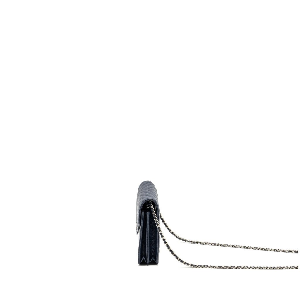 CHANEL Square Chevron Wallet On Chain Navy Caviar Navy