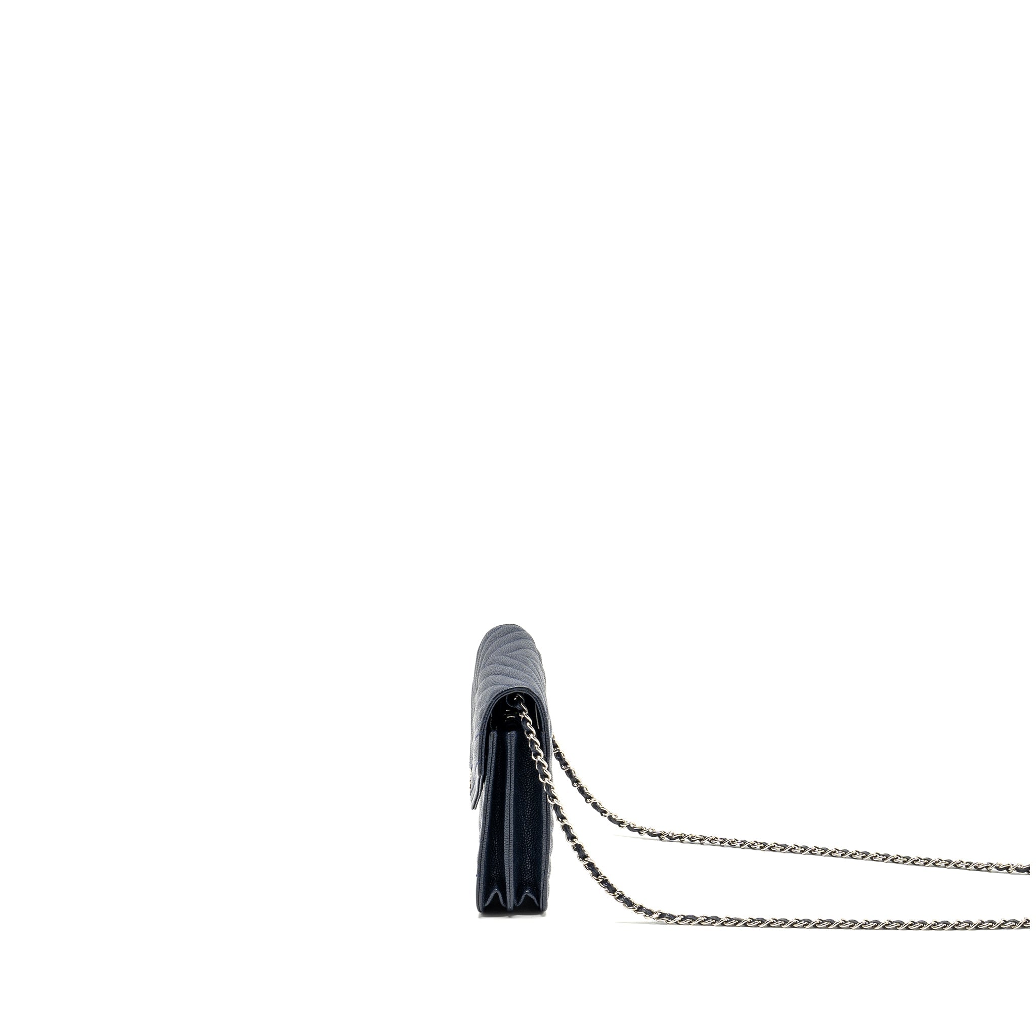 CHANEL Square Chevron Wallet On Chain Navy Caviar Navy