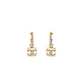 Chanel Square CC Logo Dropped Earrings Crystal Light Gold Tone